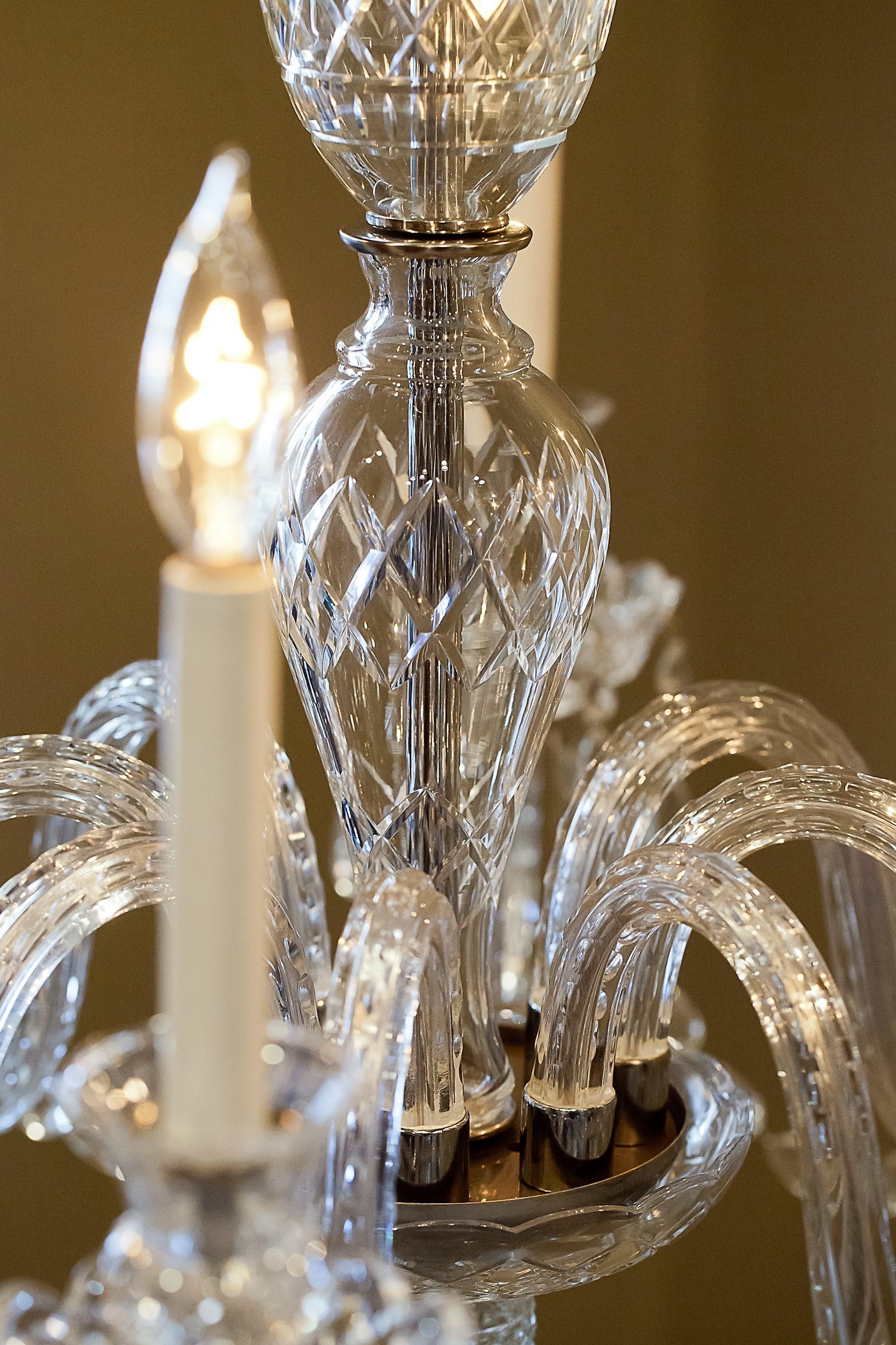 Adam Style Eight-Light Crystal Chandelier, circa 1935, Bohemia For Sale 3