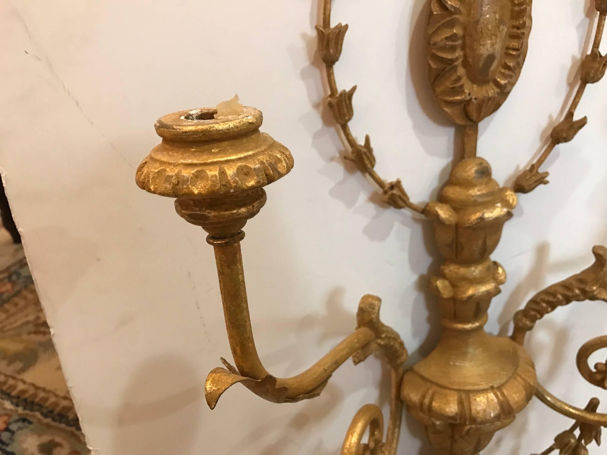 20th Century Adam Style Giltwood Candle Sconces