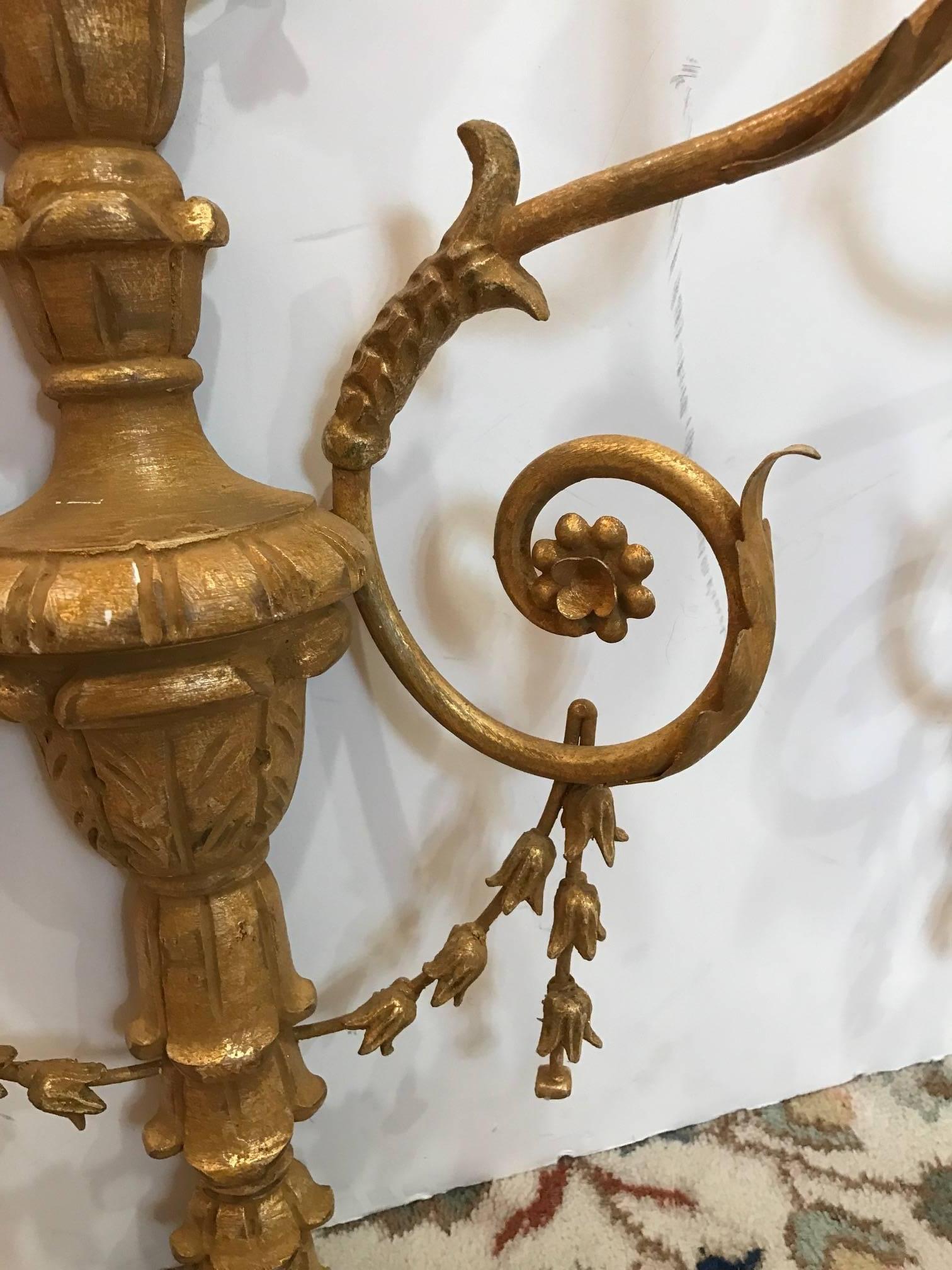 Metal Adam Style Giltwood Candle Sconces