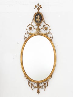 Adam Style Giltwood Oval Mirrors, Pair