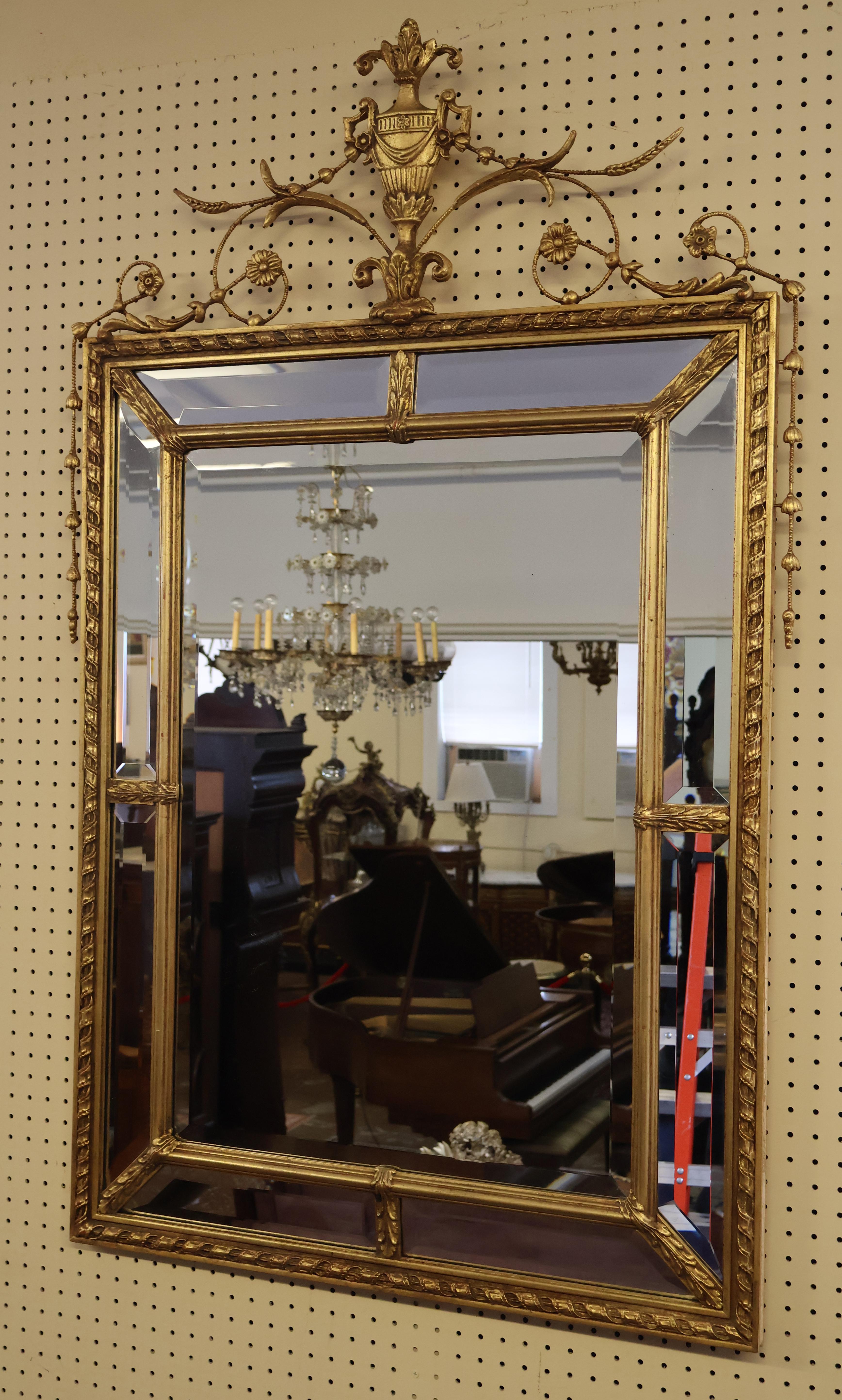 Italian Adam Style Gold Gilt Vertical Beveled Mirror Made By Friedman Brothers For Sale