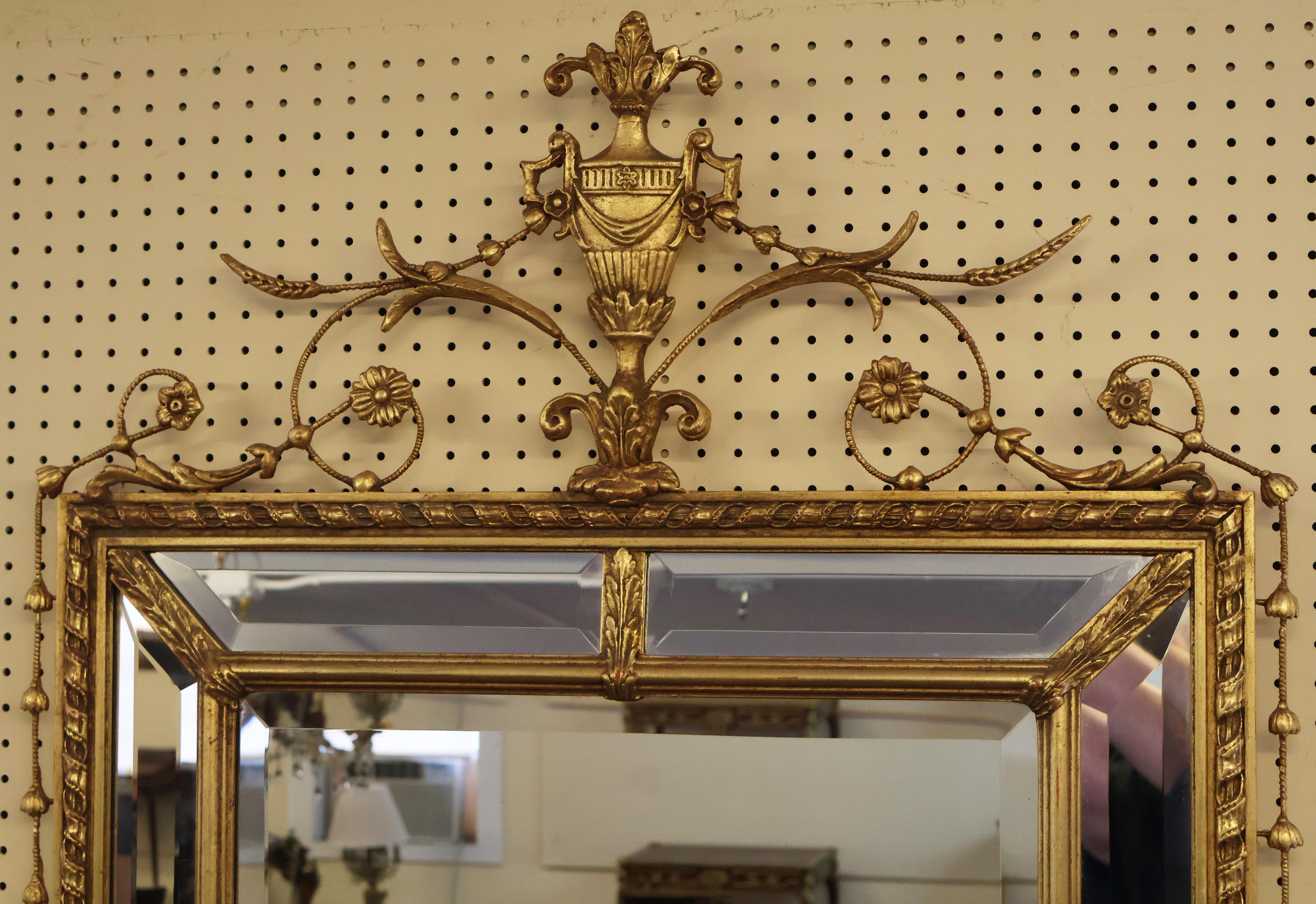 Contemporary Adam Style Gold Gilt Vertical Beveled Mirror Made By Friedman Brothers For Sale