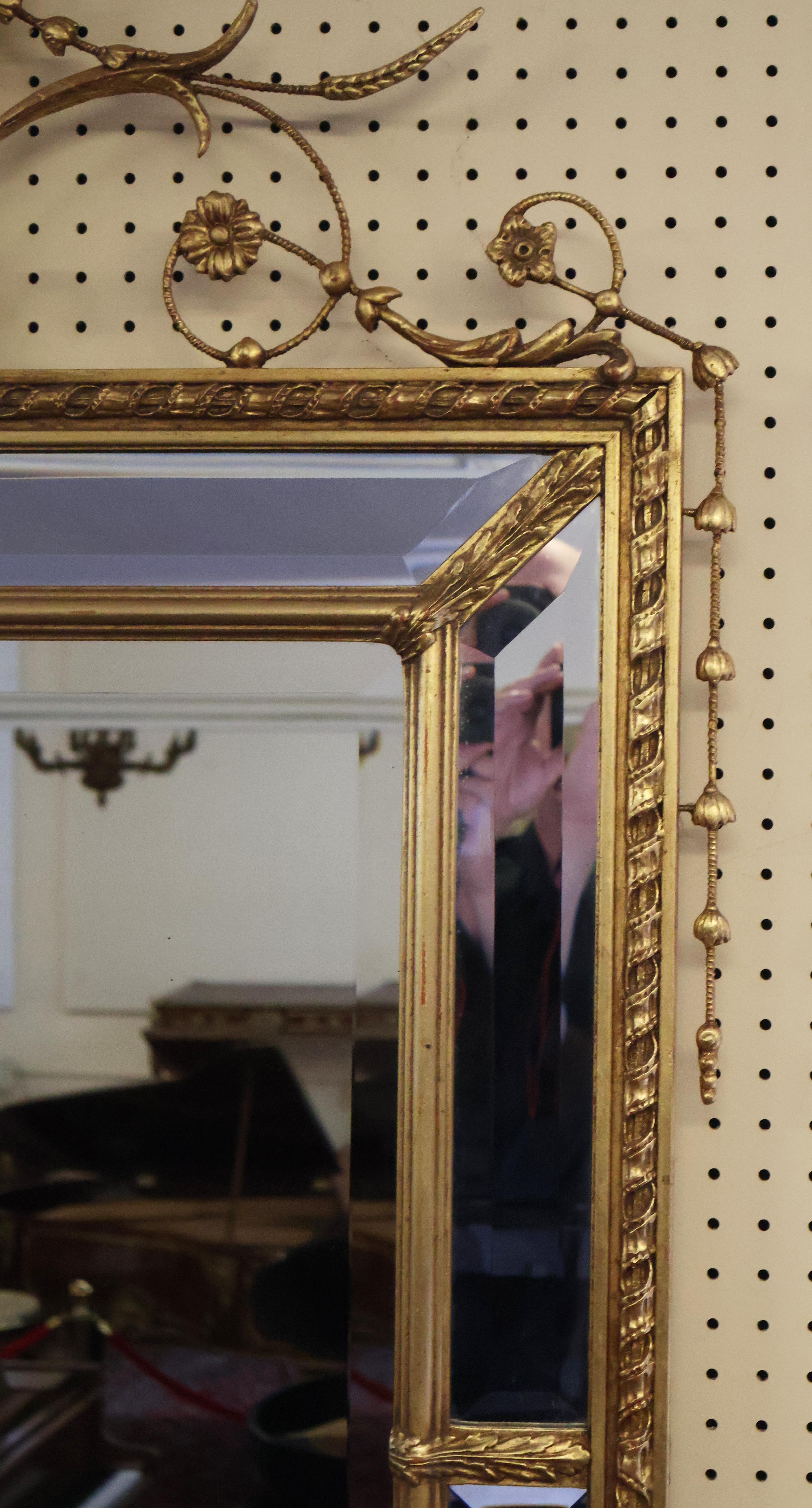 Wood Adam Style Gold Gilt Vertical Beveled Mirror Made By Friedman Brothers For Sale