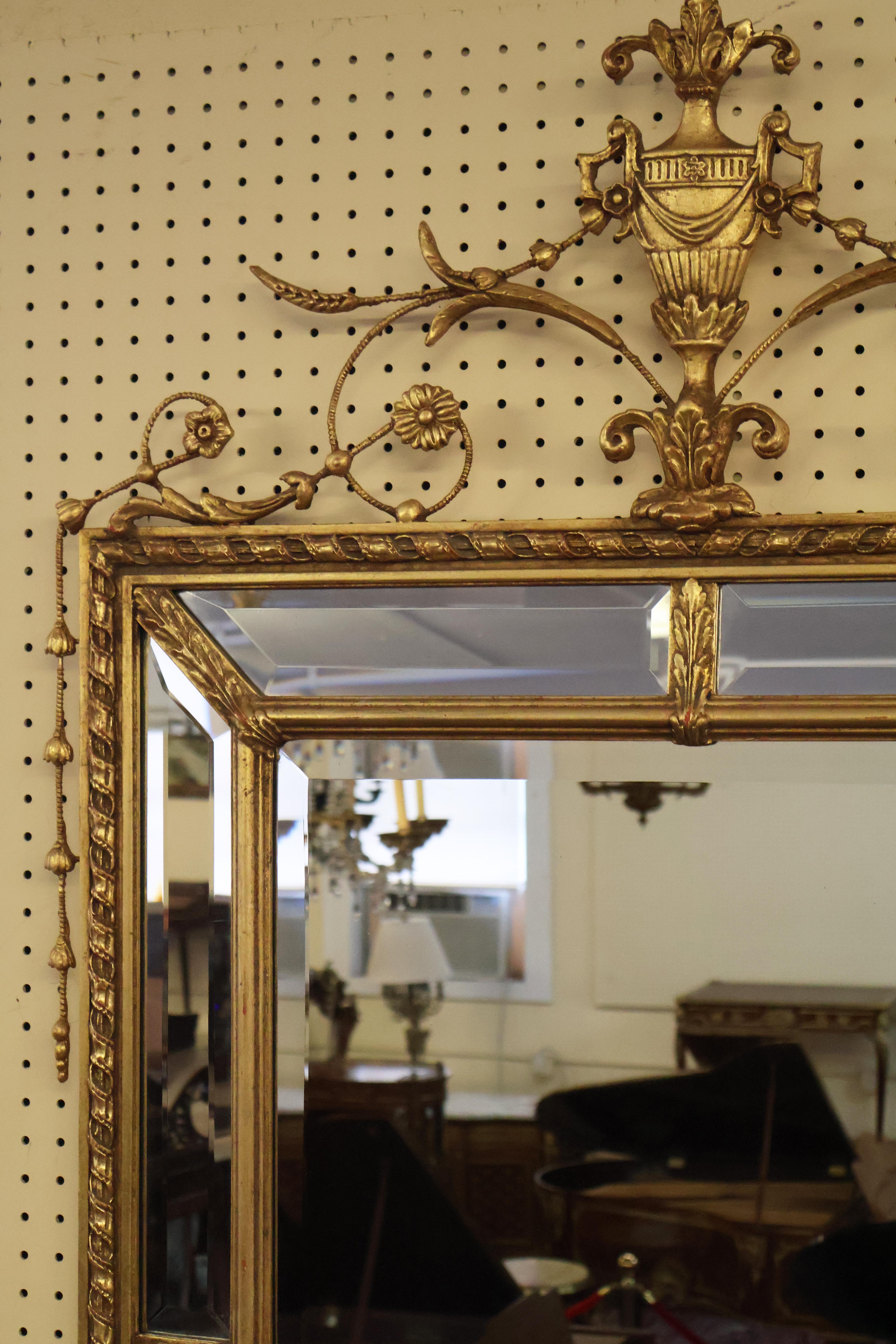Adam Style Gold Gilt Vertical Beveled Mirror Made By Friedman Brothers For Sale 3