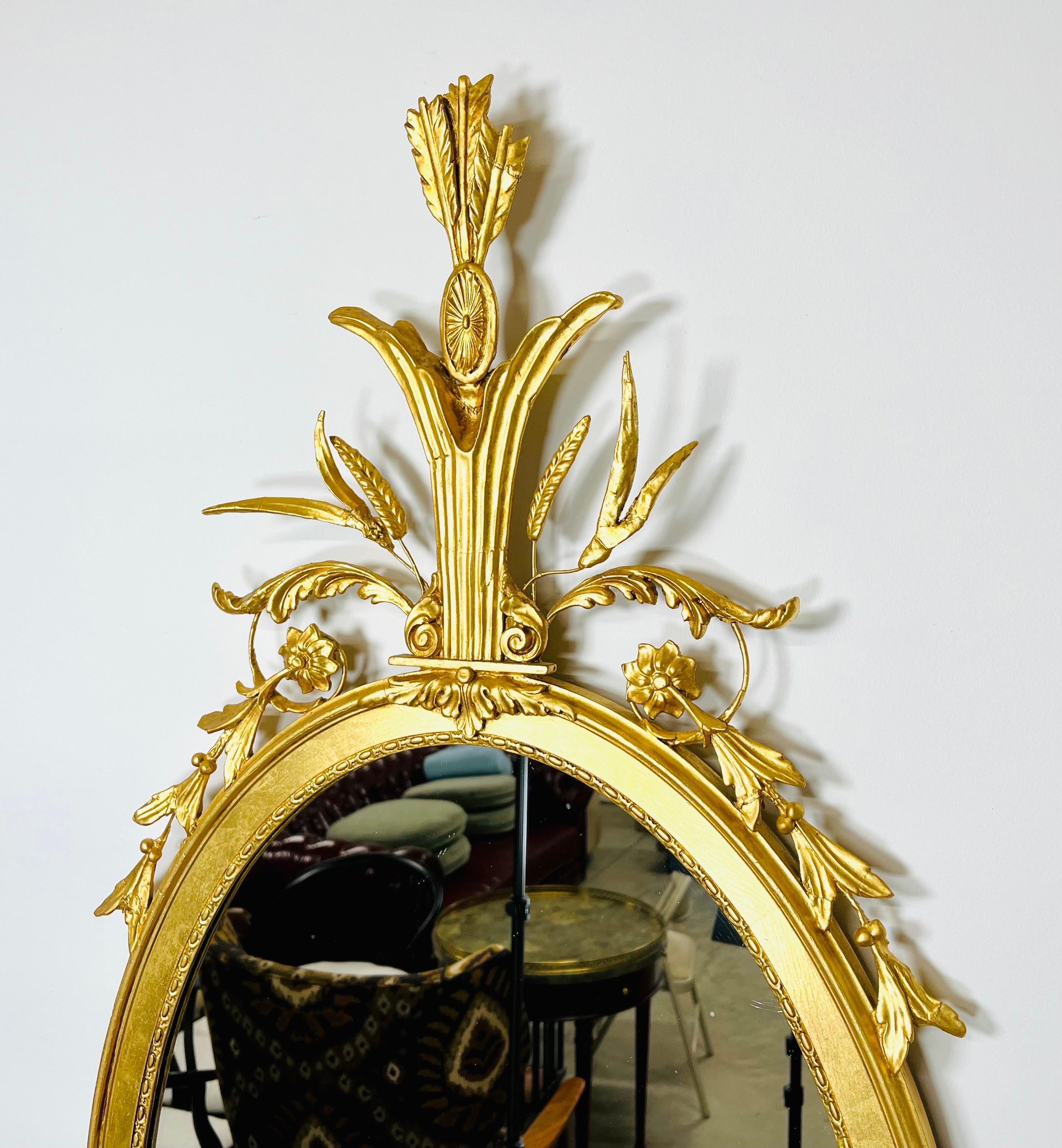 American Adam Style Gold Gilt Wheat Sheaf Oval Mirror Attributed to Friedman Brothers
