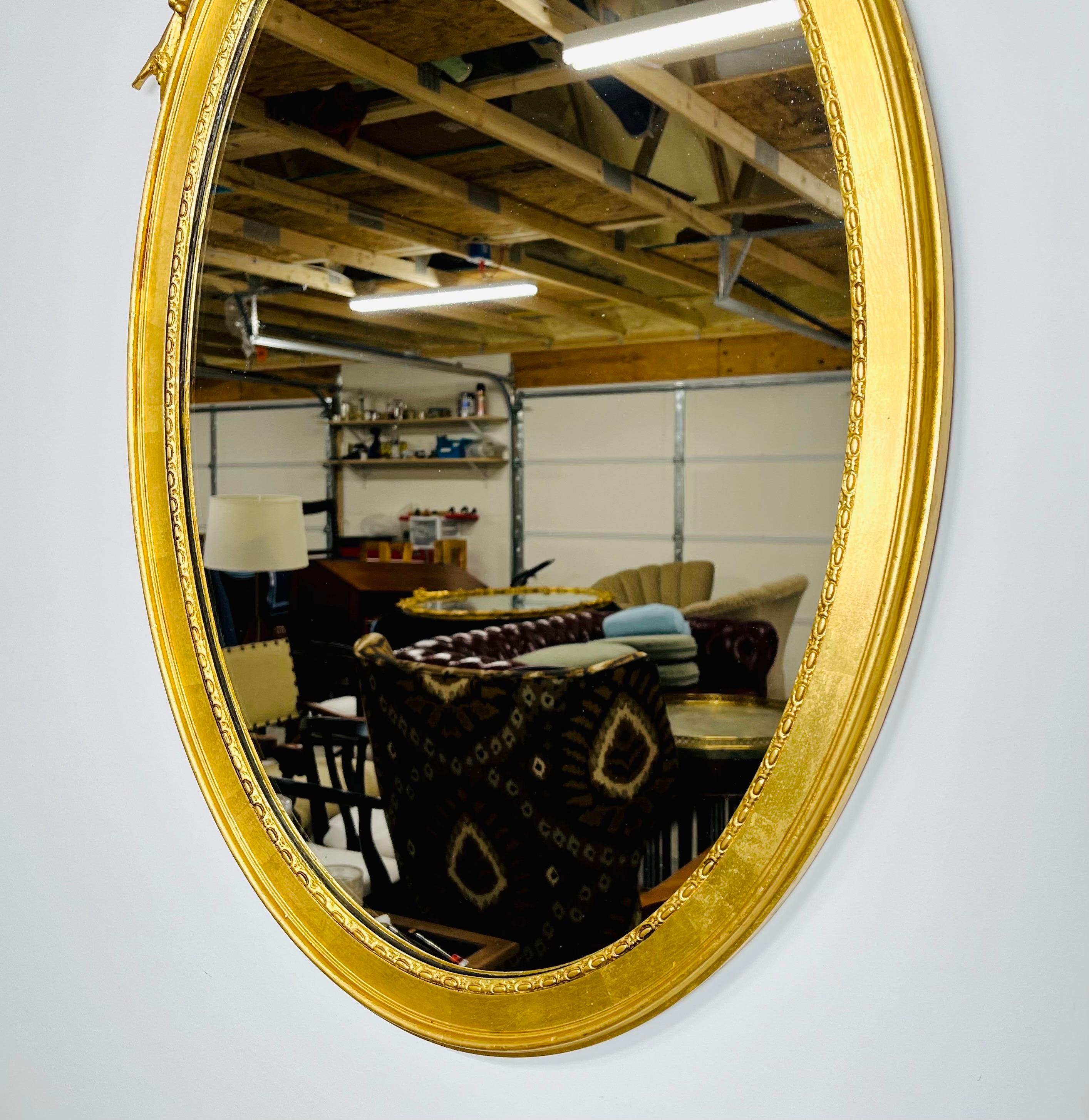 Hand-Carved Adam Style Gold Gilt Wheat Sheaf Oval Mirror Attributed to Friedman Brothers