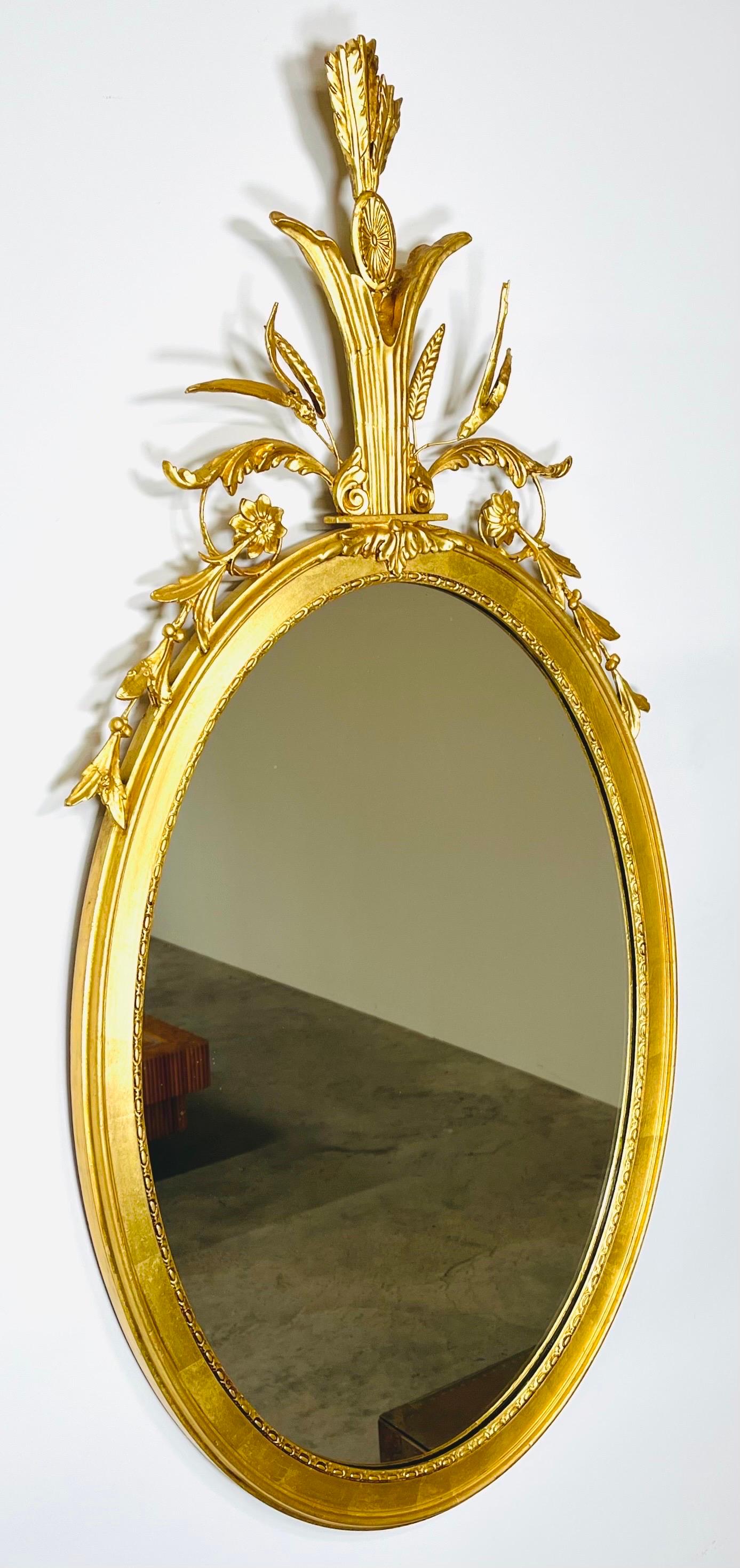 Adam Style Gold Gilt Wheat Sheaf Oval Mirror Attributed to Friedman Brothers In Excellent Condition In Southampton, NJ
