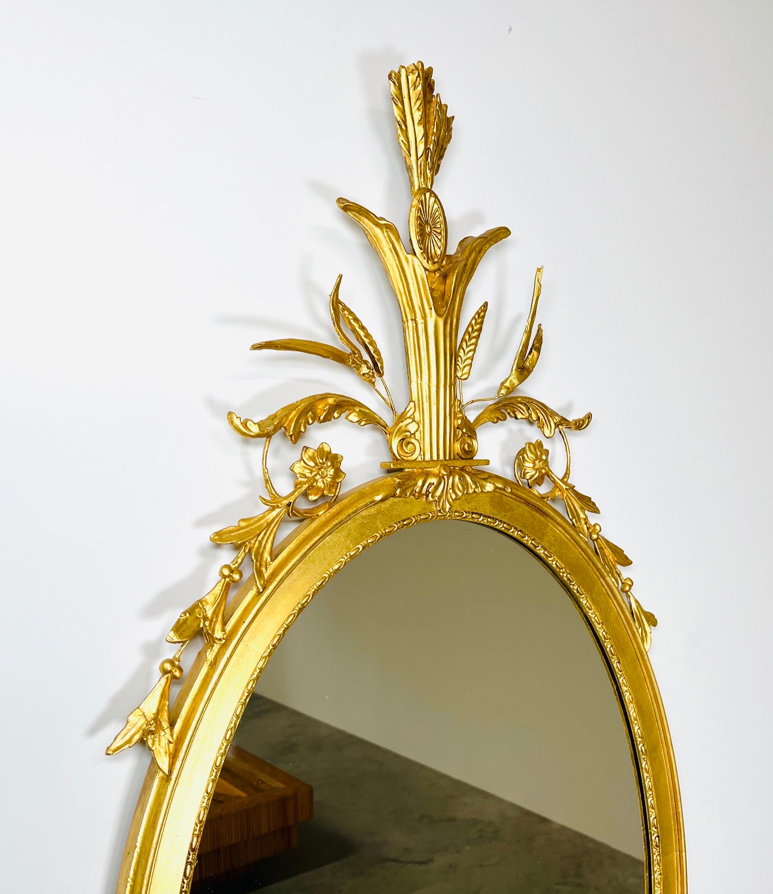 20th Century Adam Style Gold Gilt Wheat Sheaf Oval Mirror Attributed to Friedman Brothers