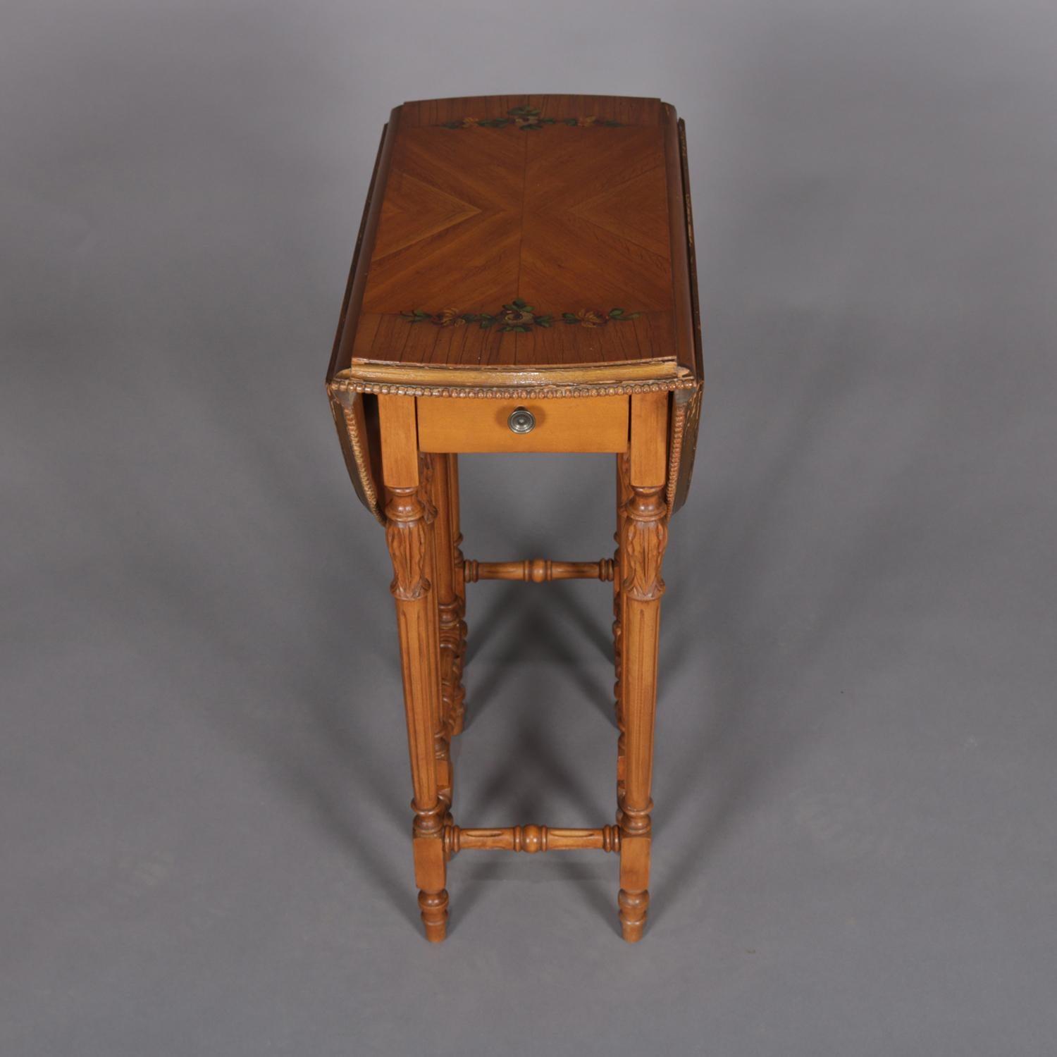 Adam Style Hand Painted Satinwood Pembroke Single Drawer End Stand, 20th Century 1