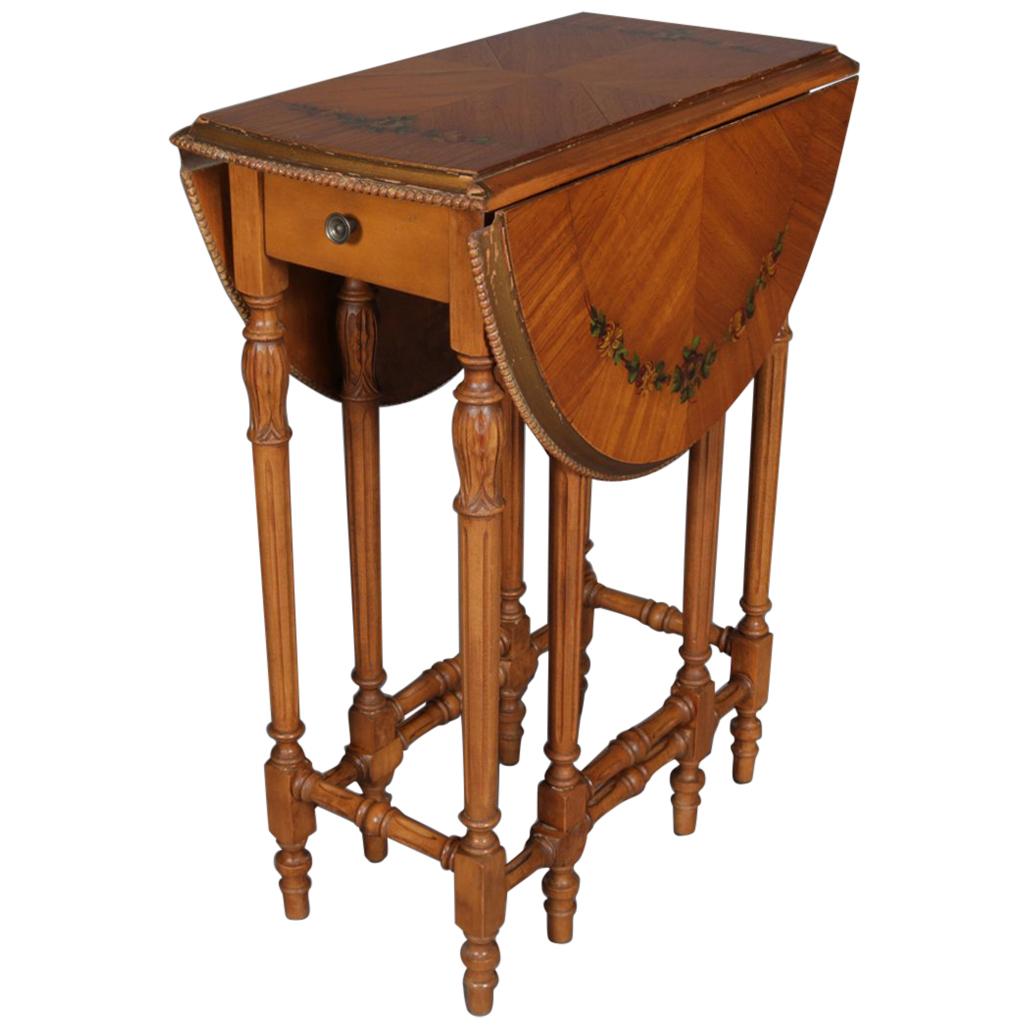 Adam Style Hand Painted Satinwood Pembroke Single Drawer End Stand, 20th Century