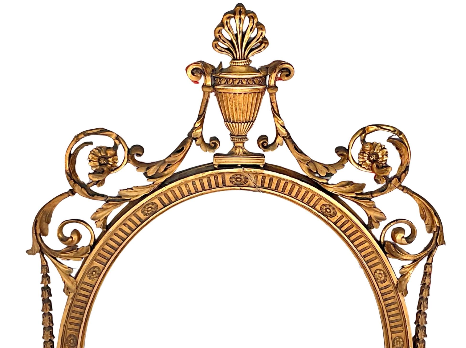 Adam Style Oval Gilt Mirror, English For Sale 6