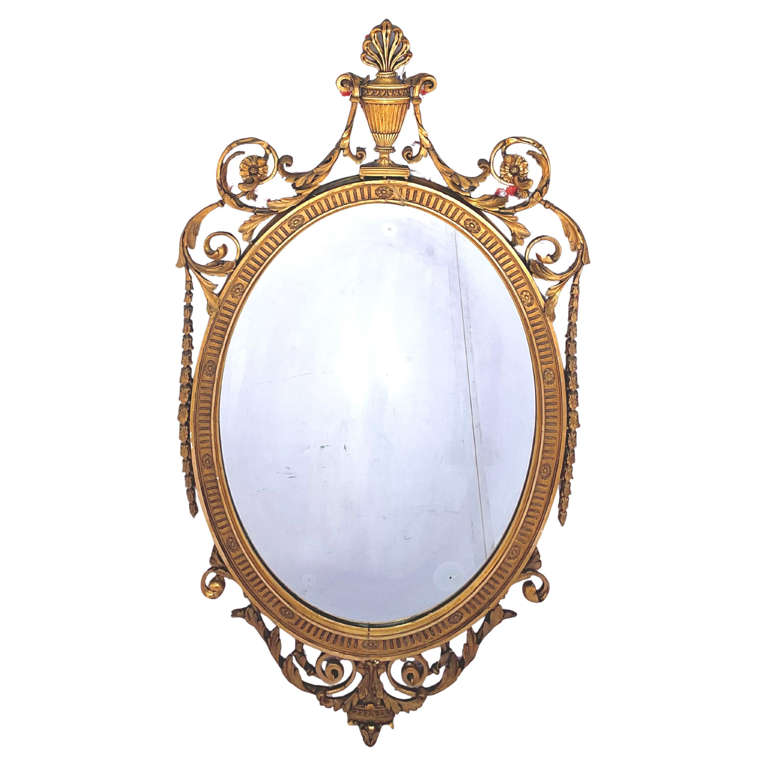 Wood Adam Style Oval Gilt Mirror, English For Sale