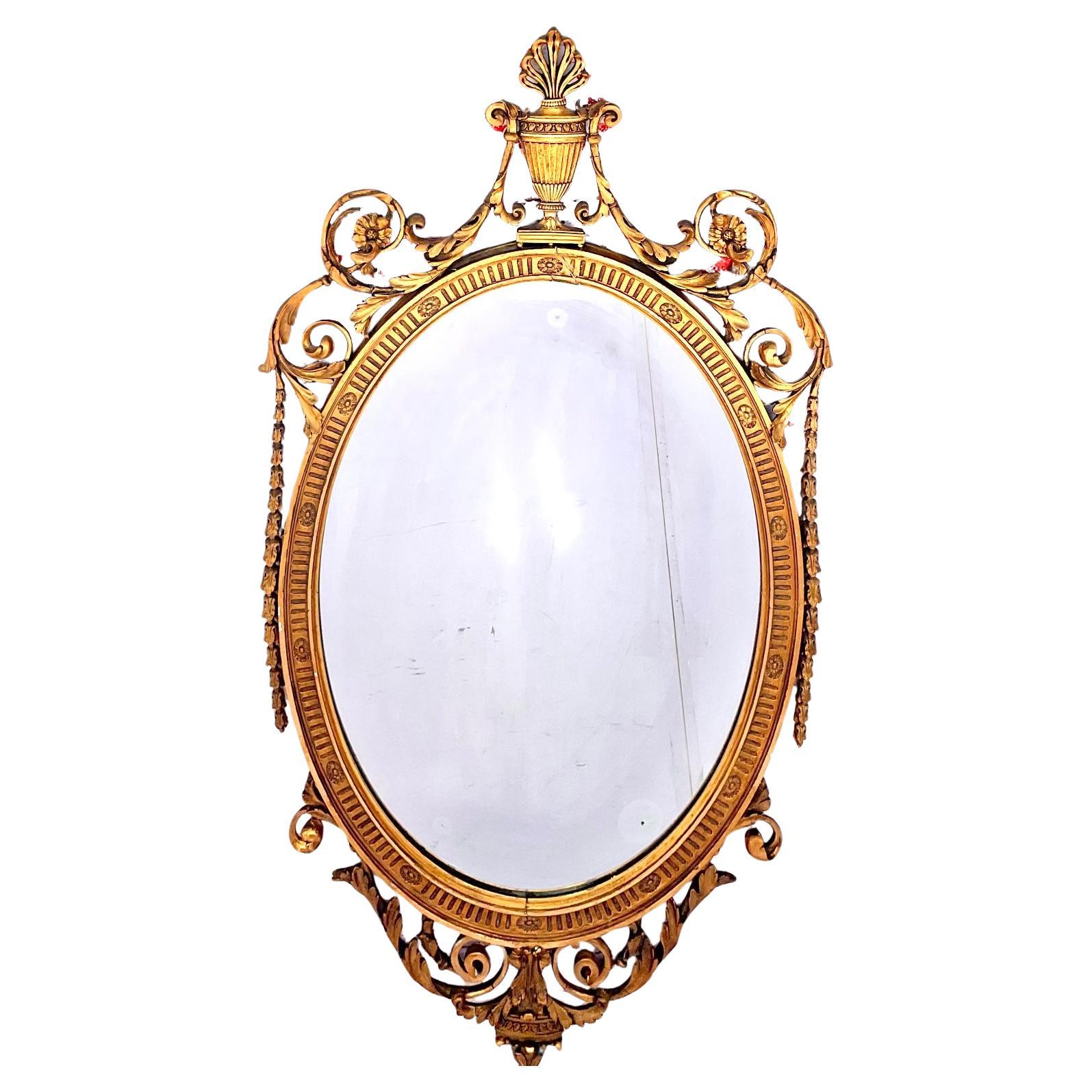 Adam Style Oval Gilt Mirror, English For Sale 1