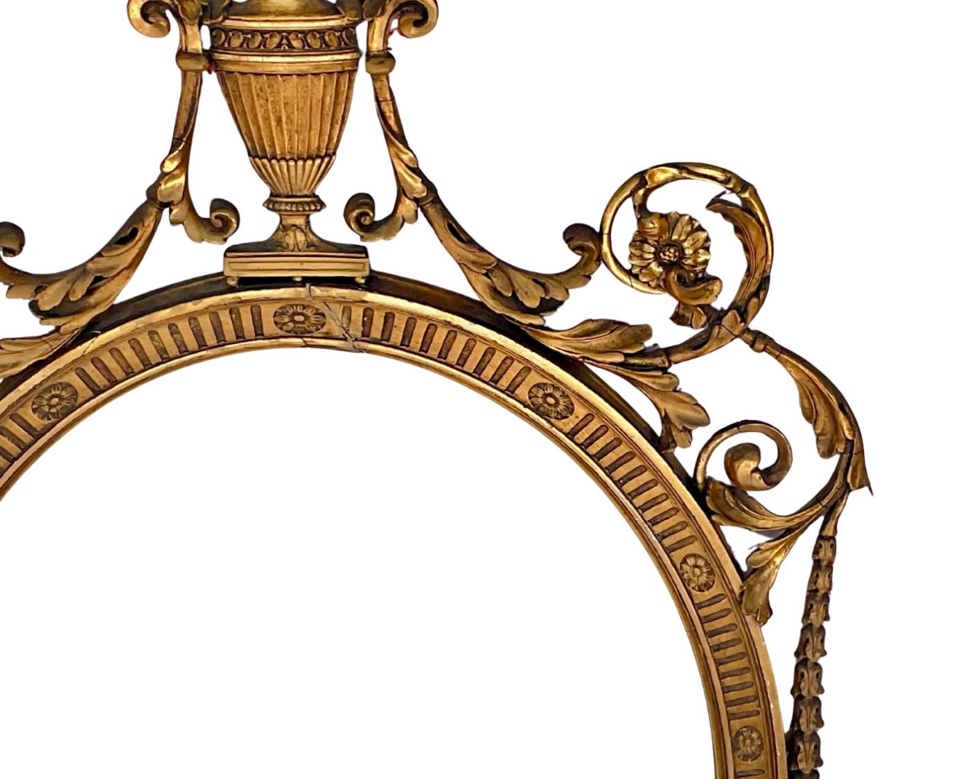 Adam Style Oval Gilt Mirror, English For Sale 4