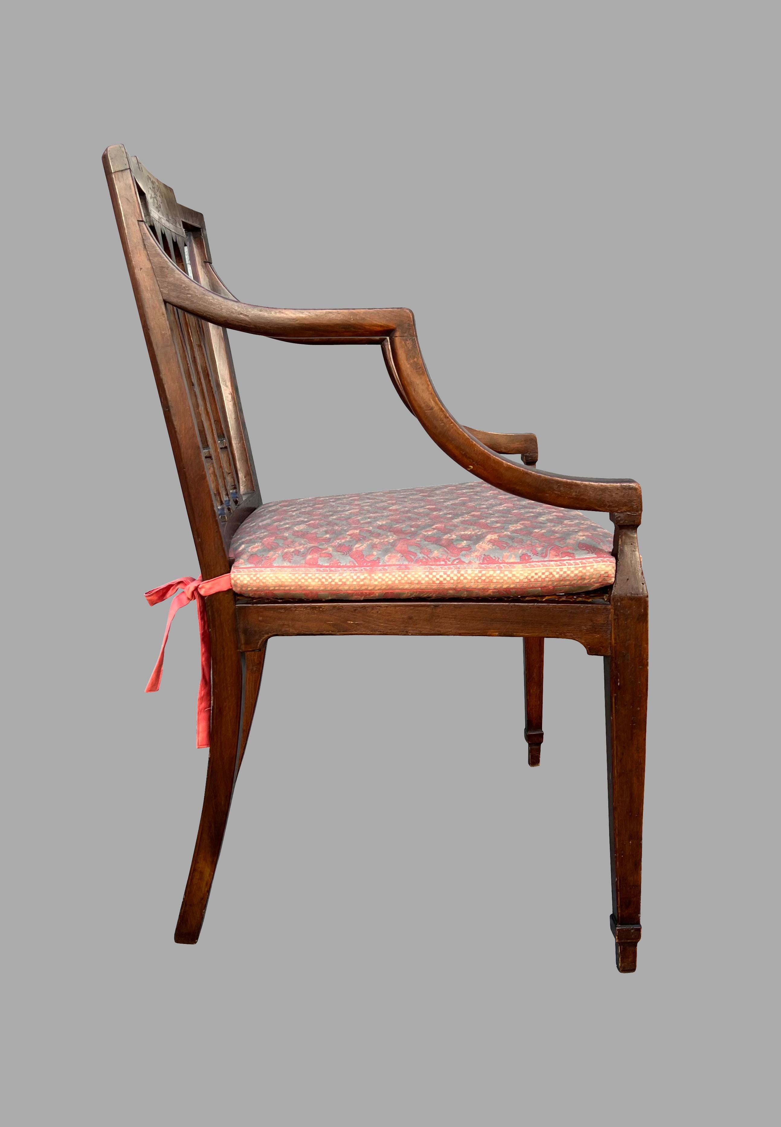 Adam Style Painted Satinwood Armchair with Floral Decoration and Caned Seat In Good Condition In San Francisco, CA