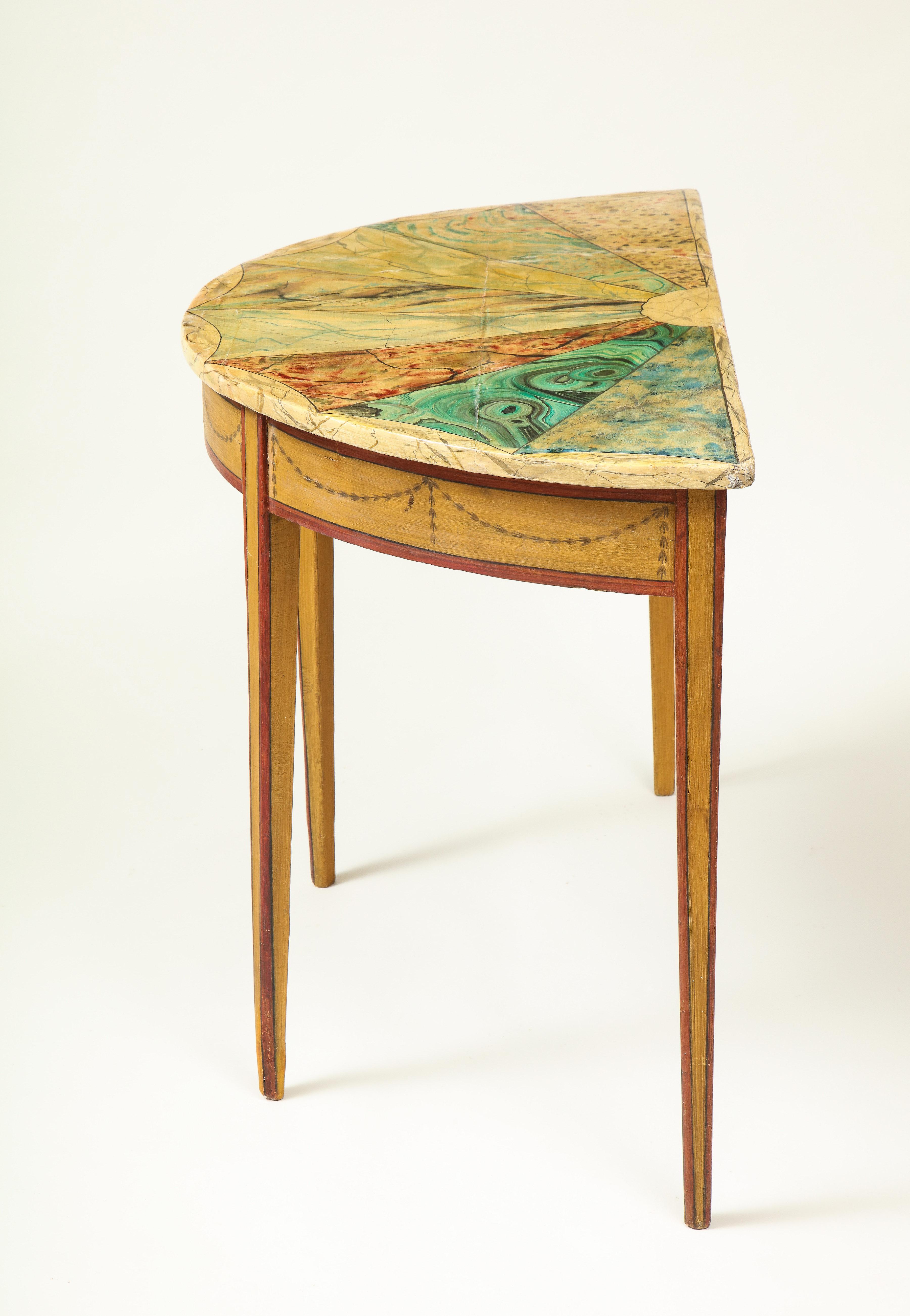 Wood Adam Style Trompe L'Oeil Demilune Console Table For Sale