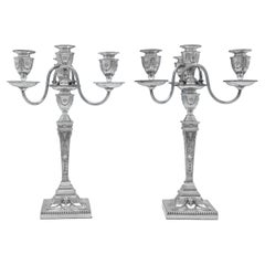 Adam Style Victorian Antique Sterling Silver Candelabra, Elkington 1891