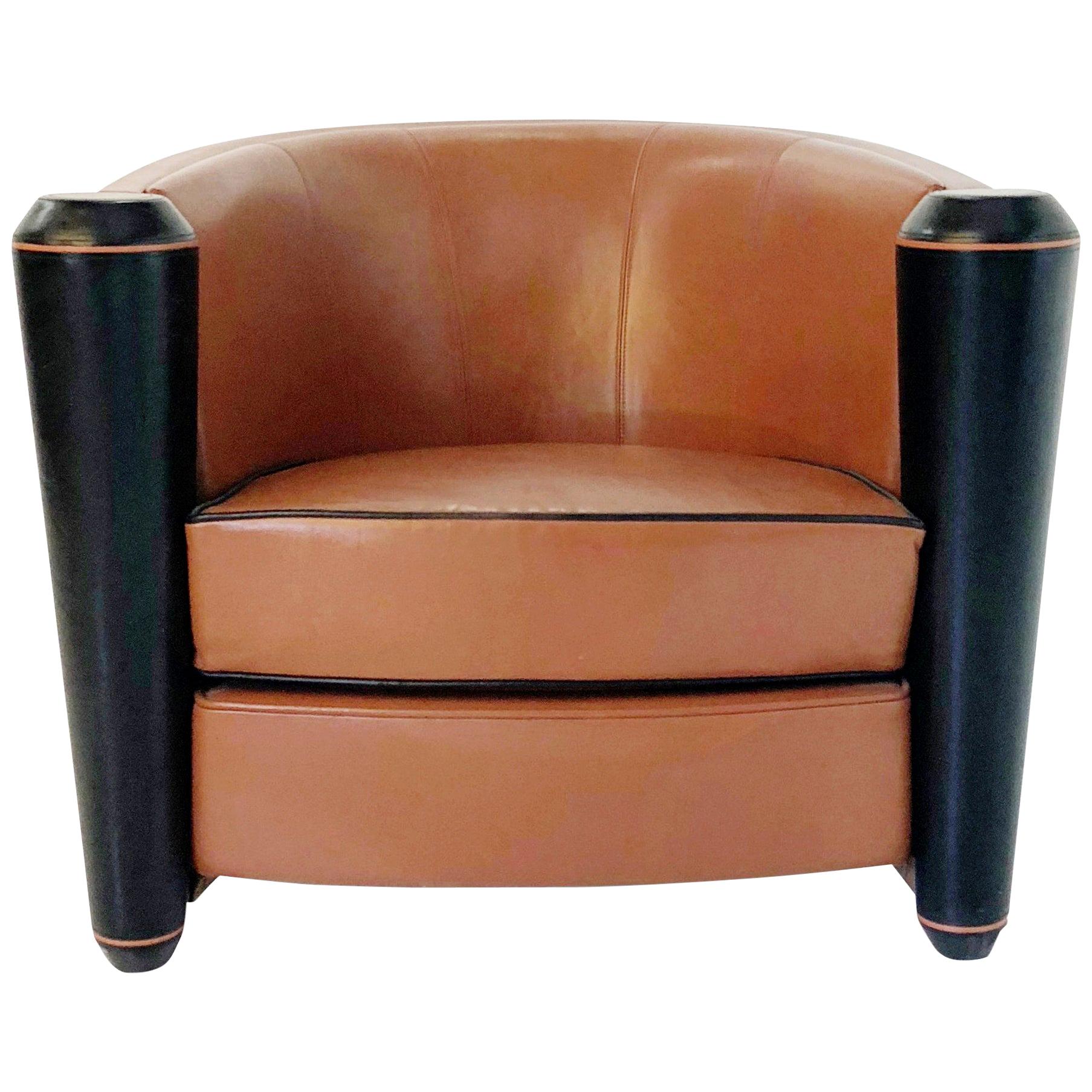 Adam Tihany Leather Club Chair for Pace Mariani, Italy, circa 1990