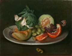 Still Life with Melon. 2025. Oil on canvas. 29x35.5 cm. Signed