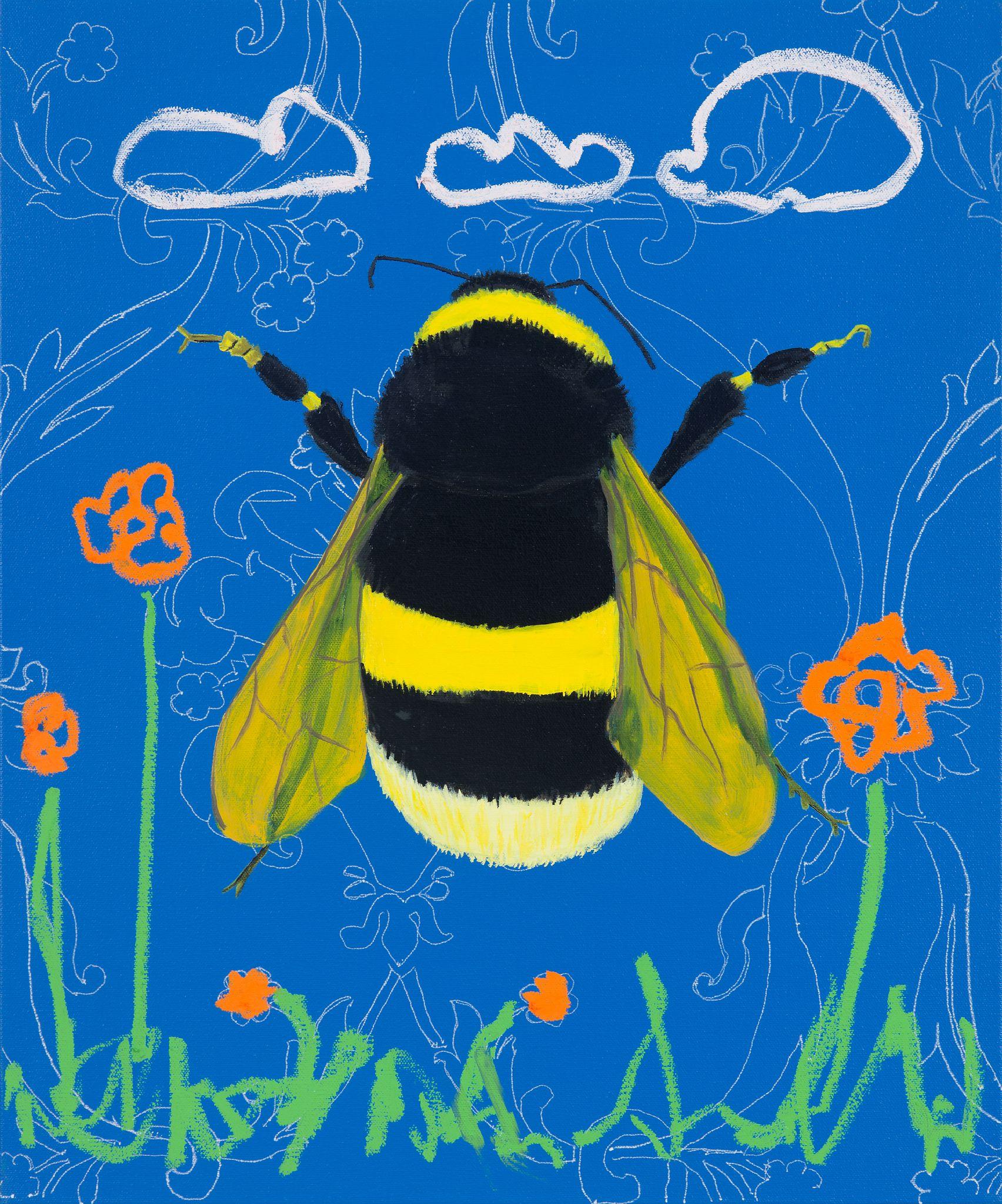 Adam Umbach Animal Painting - Bee Scene (Dark Blue)