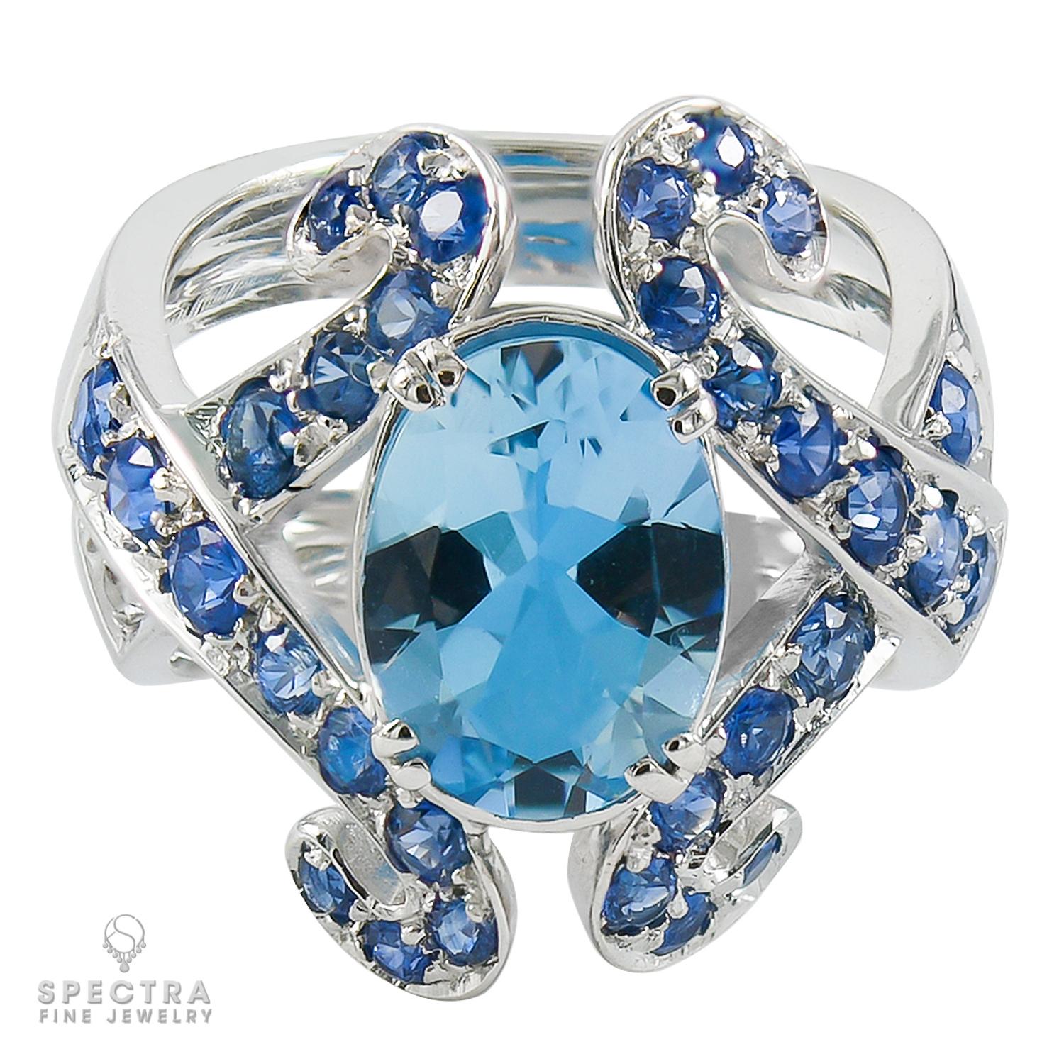 Anillo de Cóctel Adamas Aguamarina Zafiro Diamante Corte oval en venta
