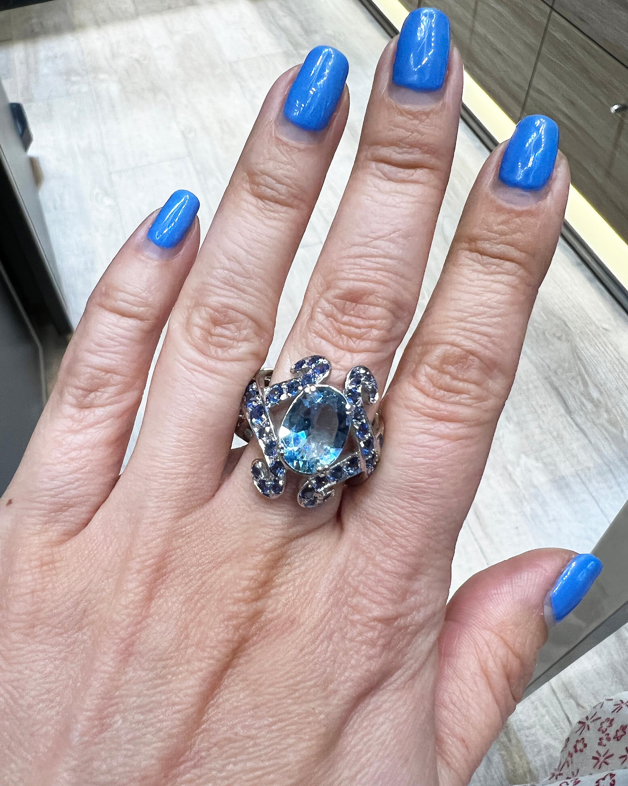 Anillo de Cóctel Adamas Aguamarina Zafiro Diamante en Nuevo estado para la venta en New York, NY