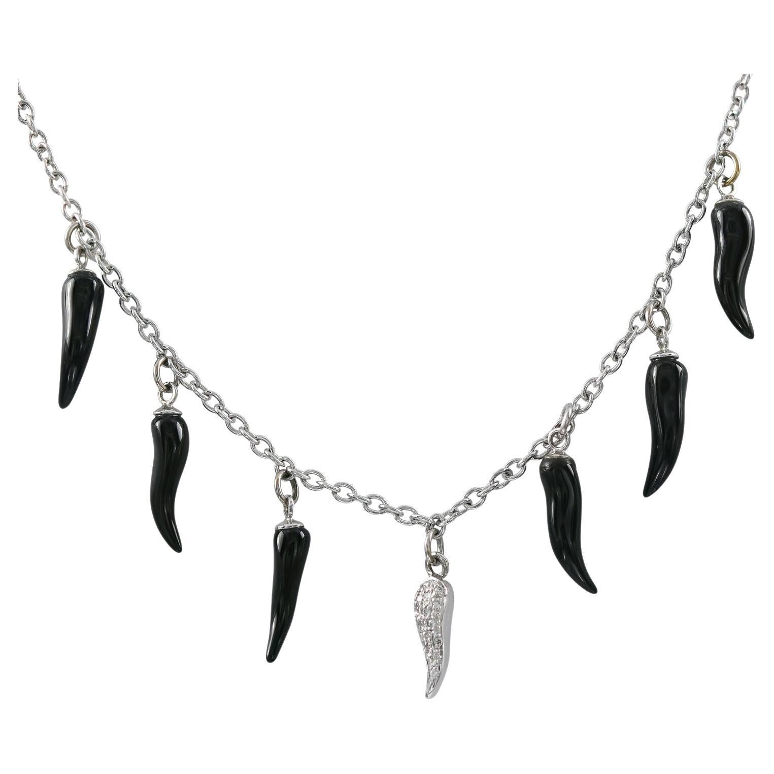 Adamas Cornicello Diamond Onyx Necklace