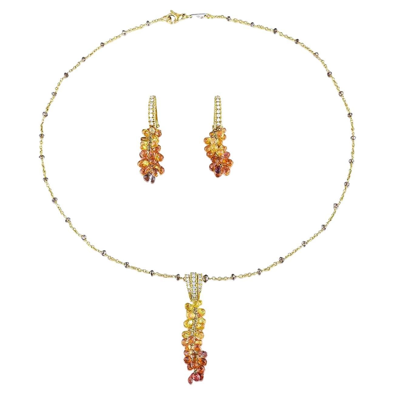 Eli Frei Gemstone Diamond Earrings Necklace Set For Sale at 1stDibs