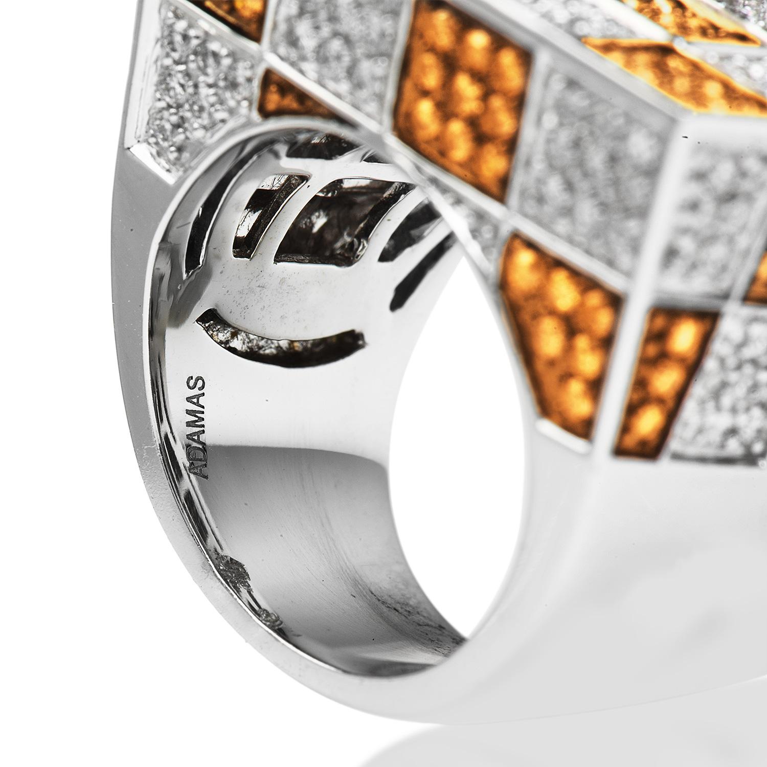 Adamas Milano Italian Brown Diamond 18K White Gold Pave Checkered Cocktail Ring For Sale 1