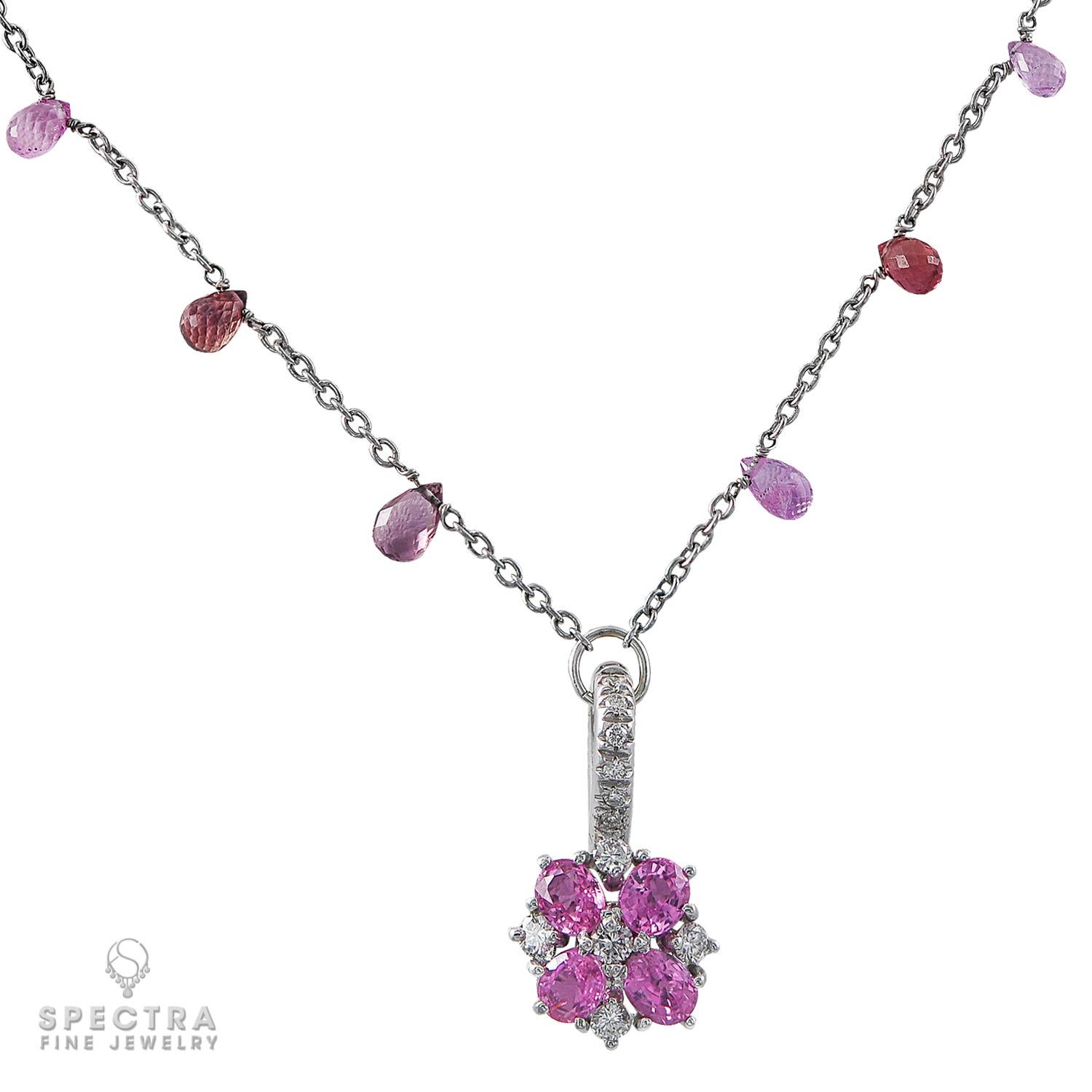 Mixed Cut Adamas Pink Sapphire Diamond Pendant Necklace For Sale