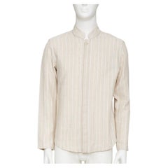 ADAMO beige vertical stripe mandarin collar button up long sleeve shirt M