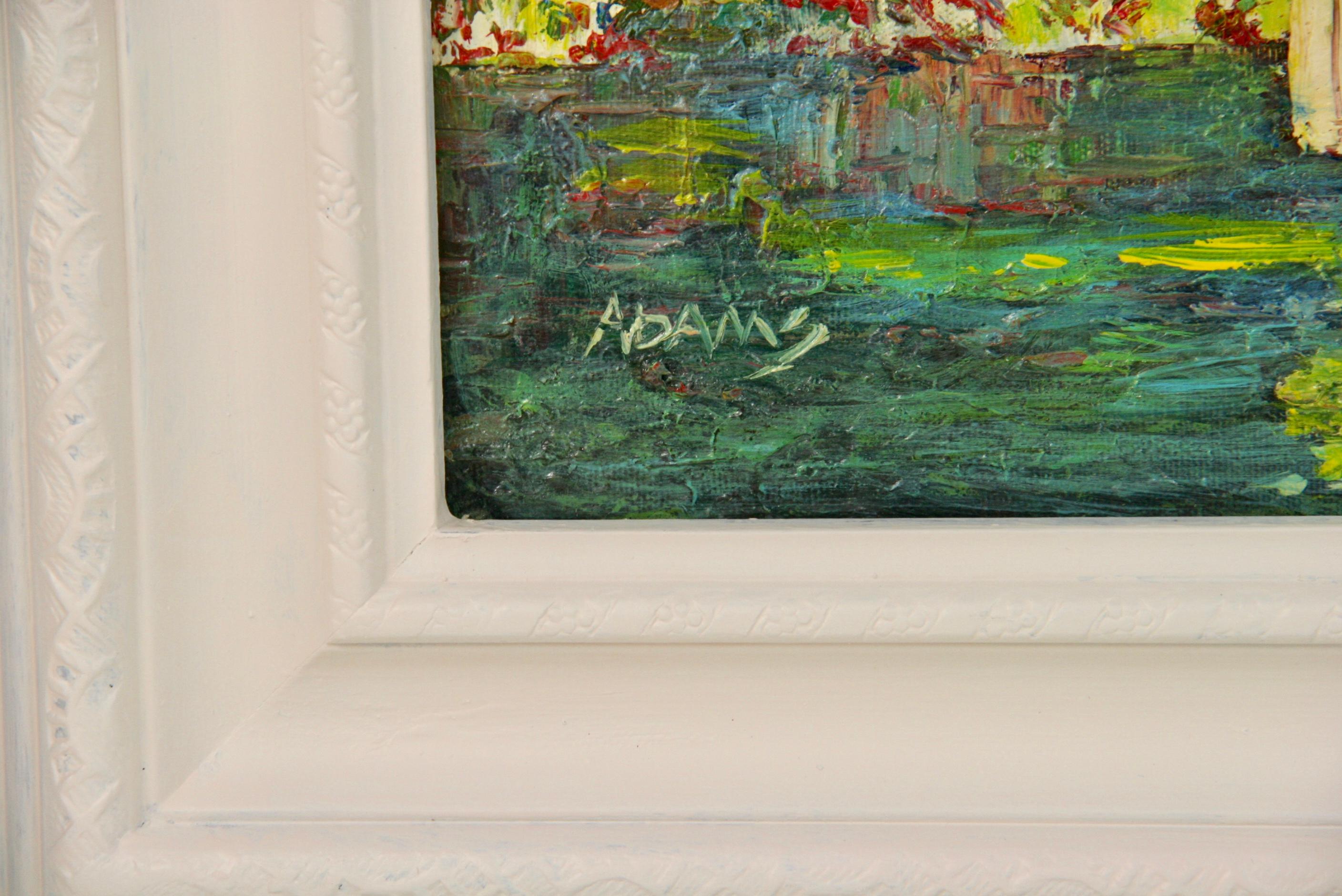 Giardini di ville impressioniste francesi vintage  Paesaggio dipinto a olio anni '60 - Landscape Painting Beige di Adams
