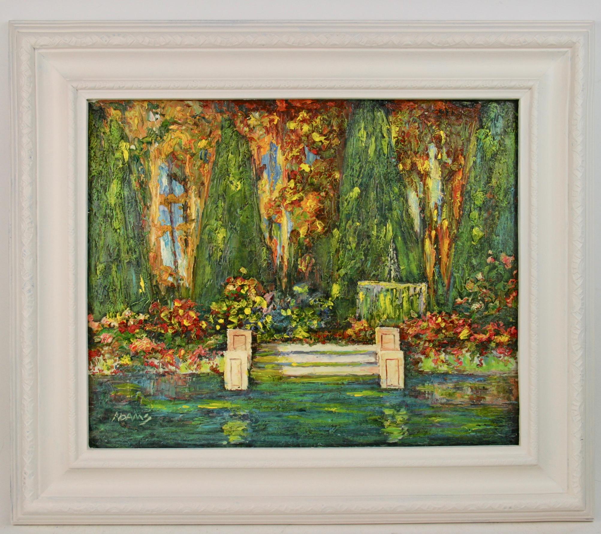 Giardini di ville impressioniste francesi vintage  Paesaggio dipinto a olio anni '60 in vendita 3
