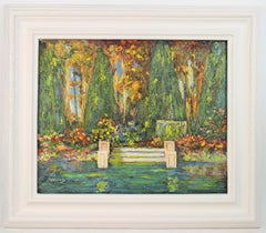 Vintage French Impressionist Villa Gardens  Landscape Oil Painting 1960's