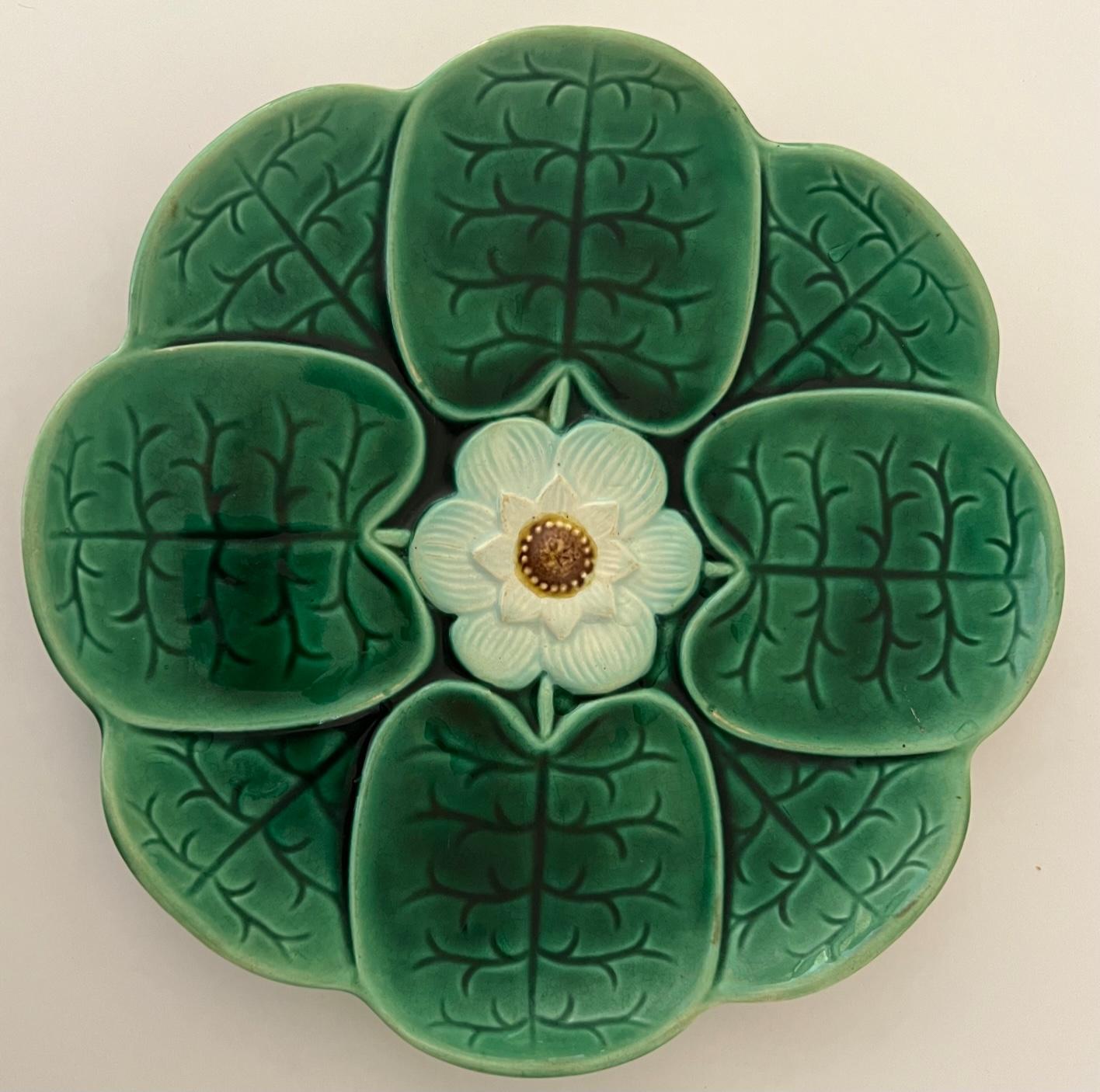 English Adams and Bromley Majolica 'Pond Lily' Plate, C. 1890's For Sale