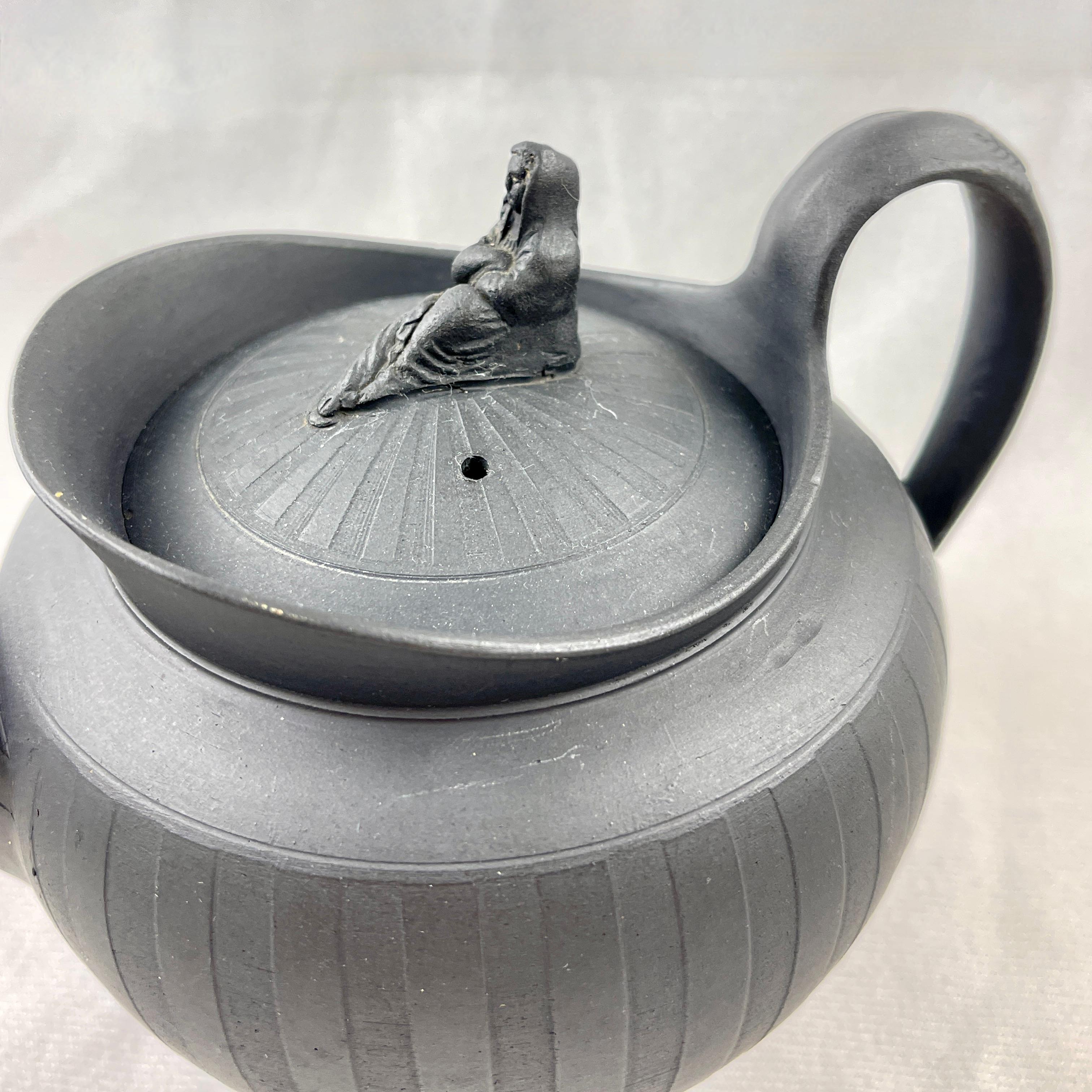 English Adams Black Basalt Neoclassical Widow Teapot, Circa 1790 For Sale