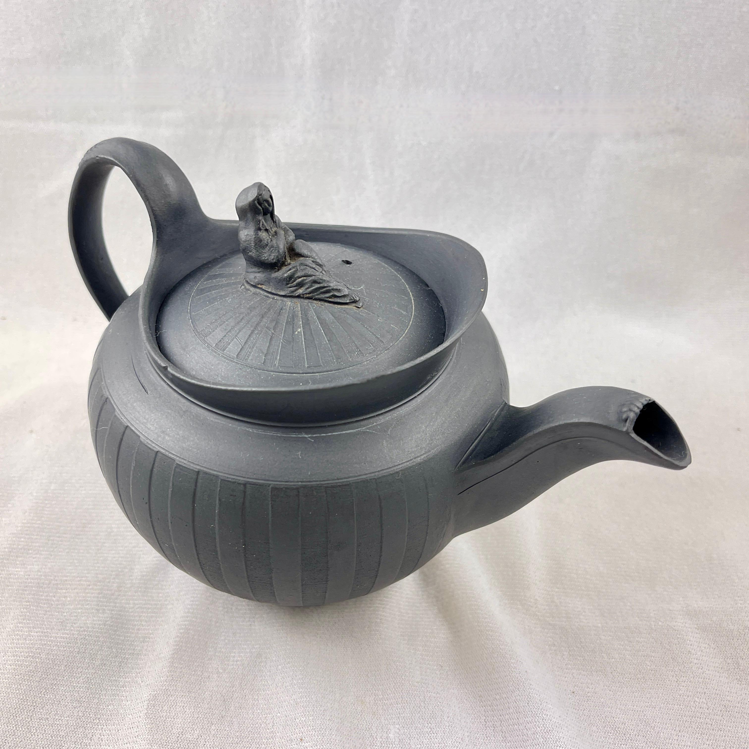 Adams Black Basalt Neoclassical Widow Teapot, Circa 1790 In Good Condition For Sale In Philadelphia, PA