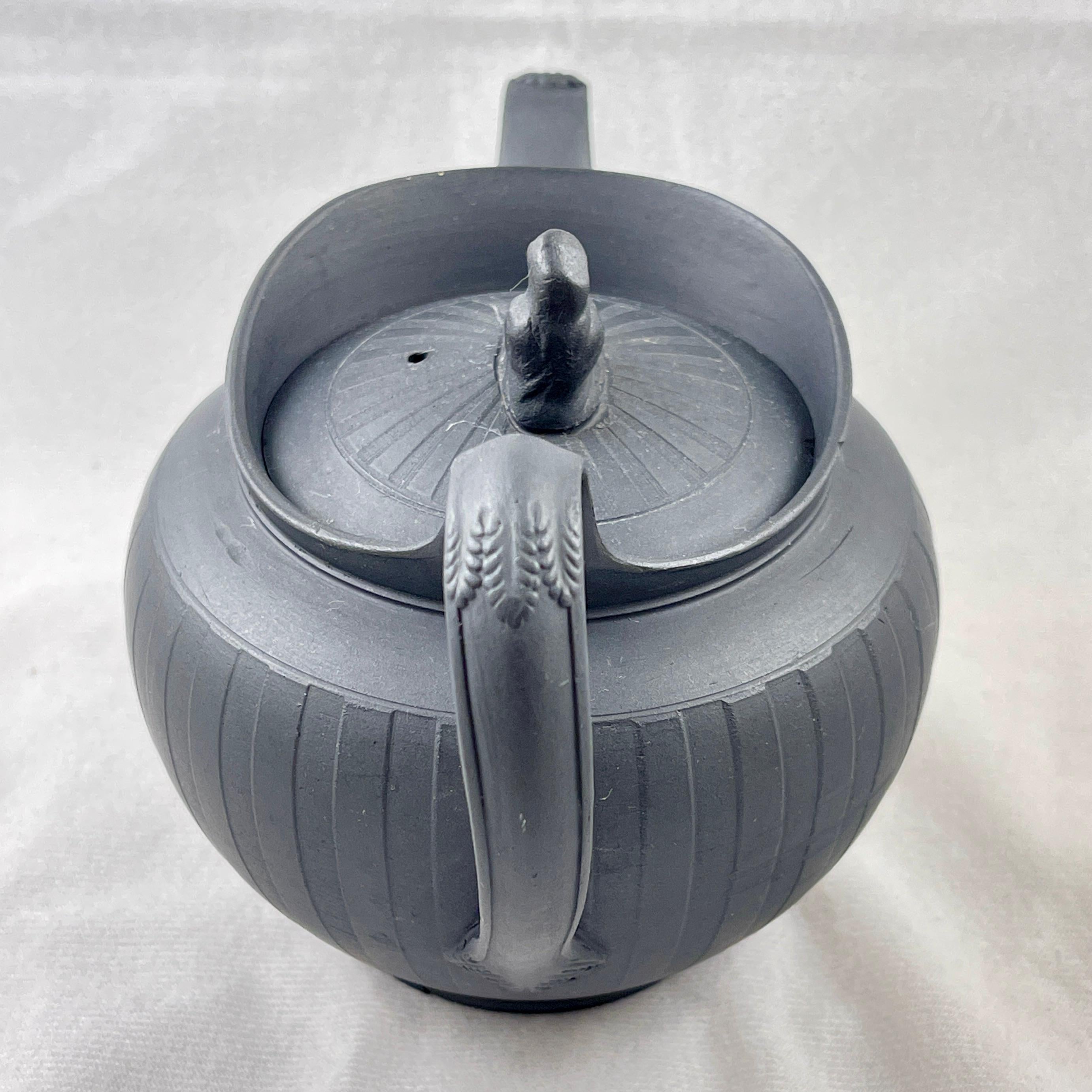 Stoneware Adams Black Basalt Neoclassical Widow Teapot, Circa 1790 For Sale