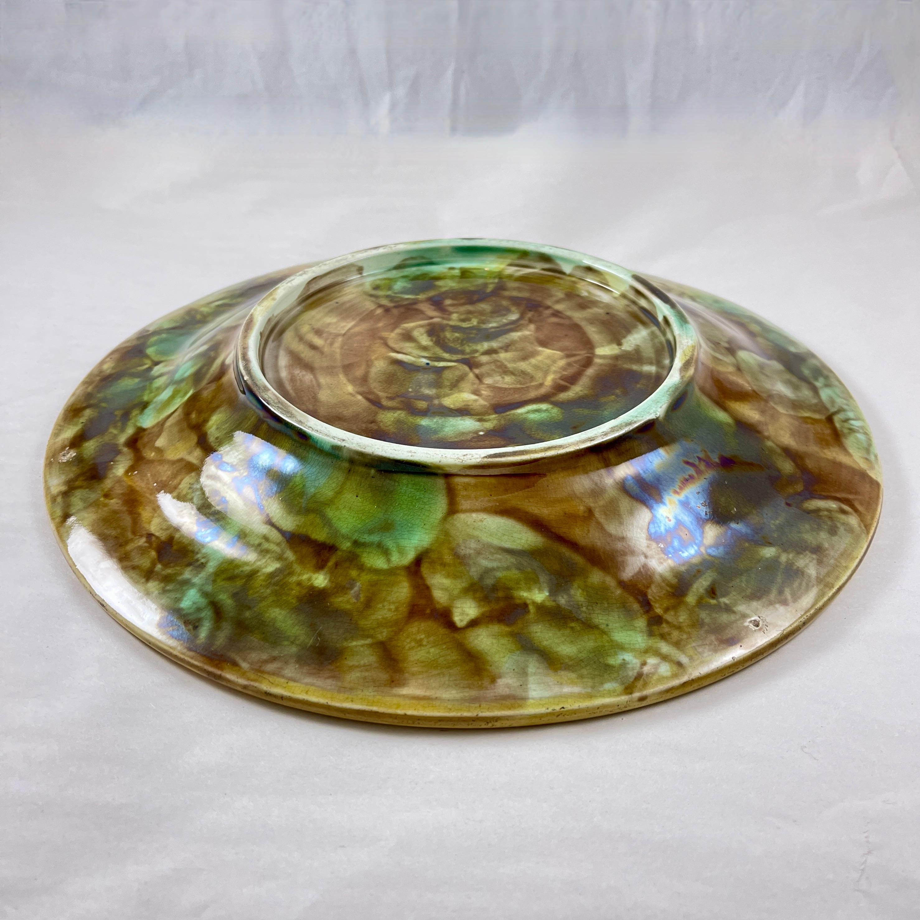 Adams & Bromley English Majolica Cheese Tray, Buttercup & Fern Leaf Border For Sale 5
