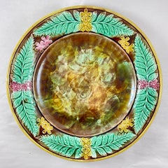 Adams & Bromley English Majolica Cheese Tray, Buttercup & Fern Leaf Border