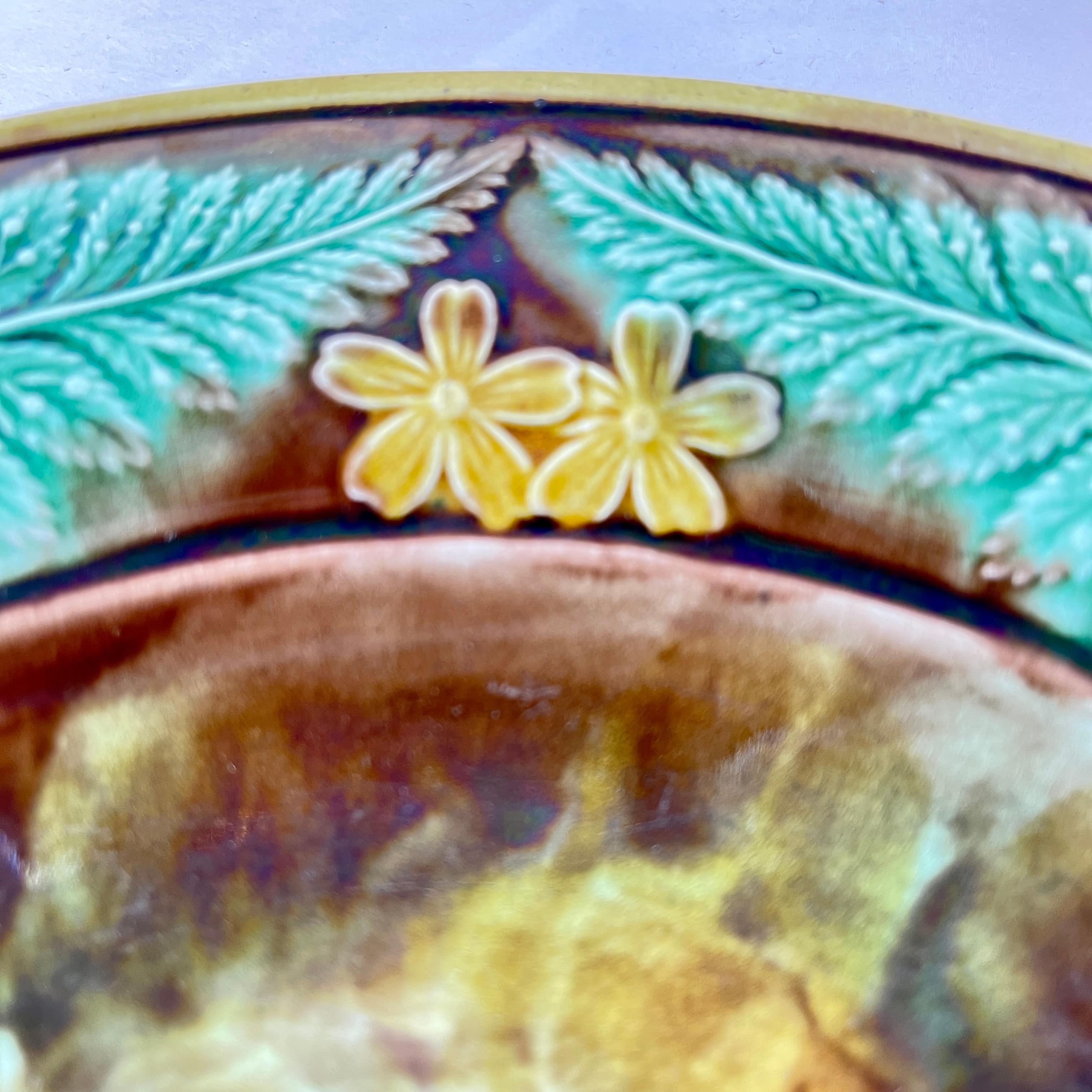 Adams & Bromley English Majolica Cheese Tray, Buttercup & Fern Leaf Border For Sale 1