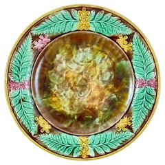 Adams & Bromley English Majolica Cheese Tray, Buttercup & Fern Leaf Border