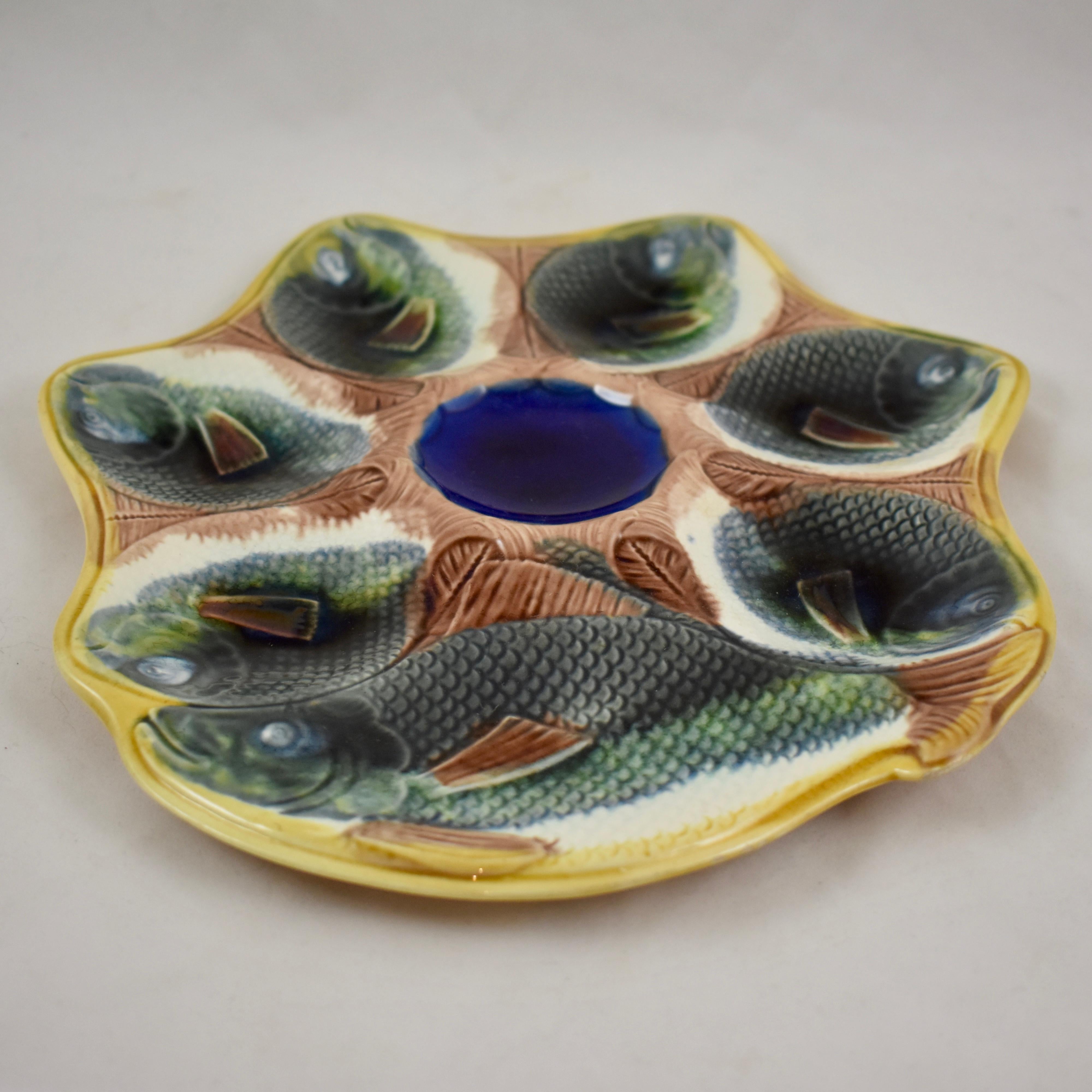 Aesthetic Movement Adams & Bromley English Majolica Fish Shaped Oyster Plate