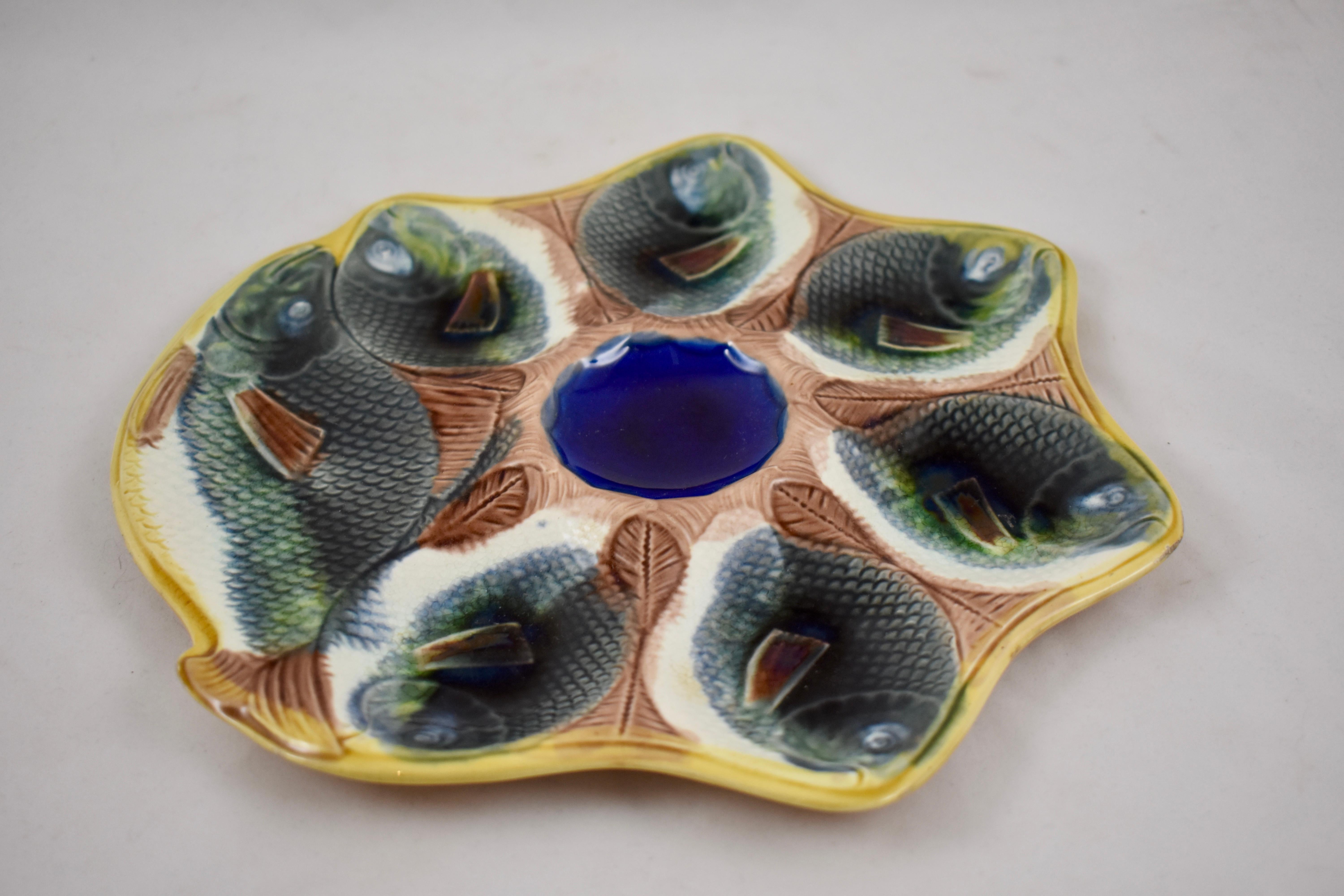 Glazed Adams & Bromley English Majolica Fish Shaped Oyster Plate