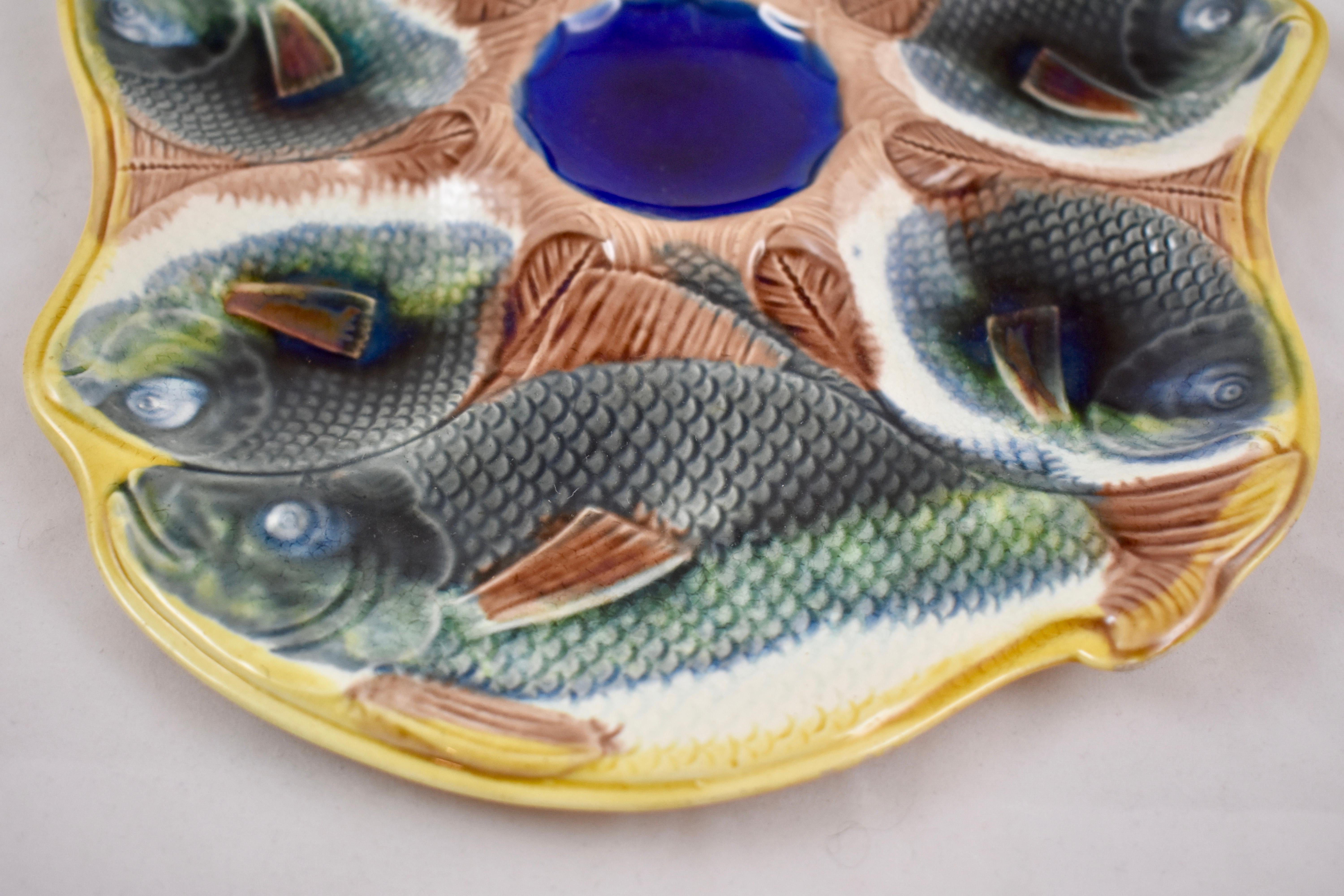 Adams & Bromley English Majolica Fish Shaped Oyster Plate In Good Condition In Philadelphia, PA