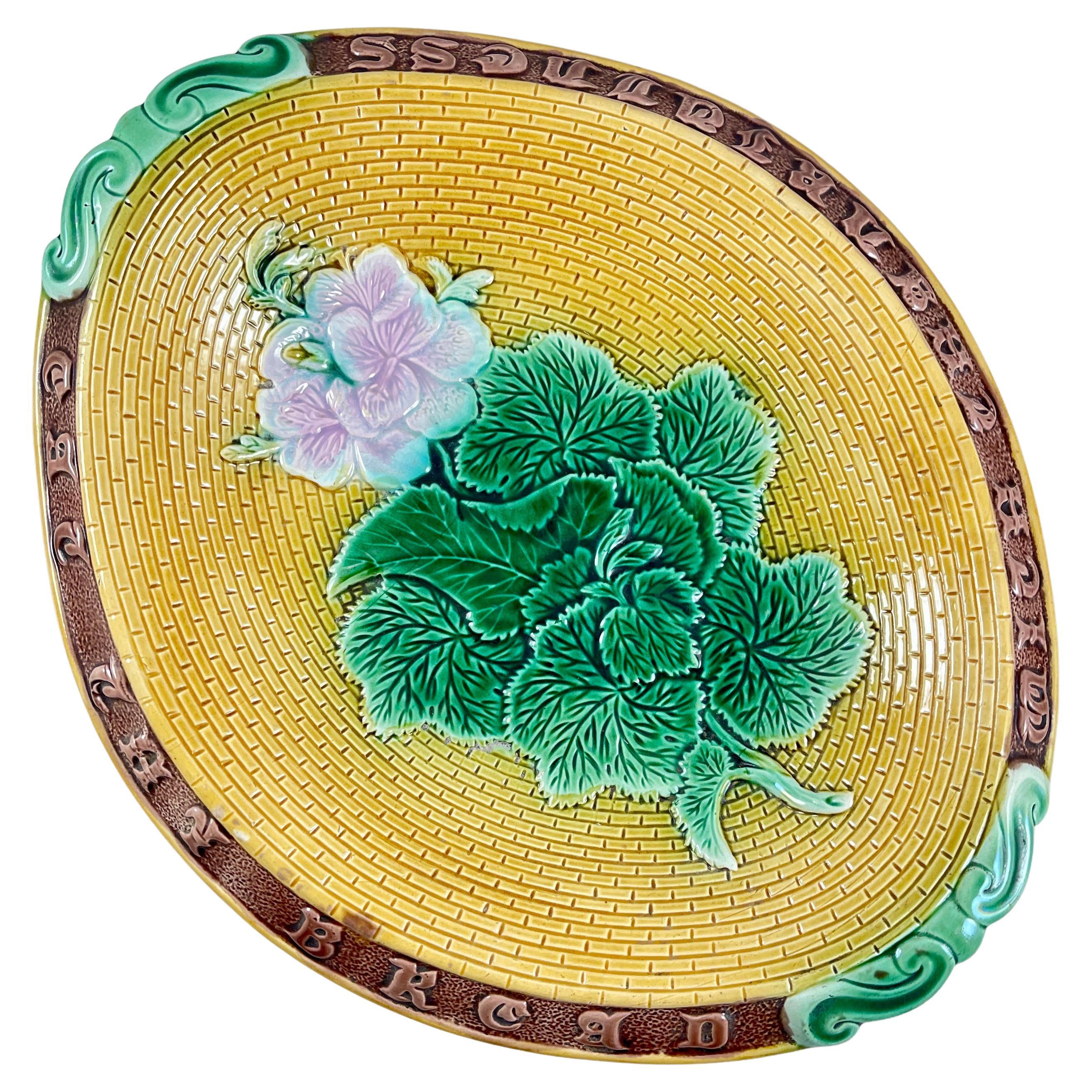 Adams & Bromley English Majolica Geranium Motto Bread Tray