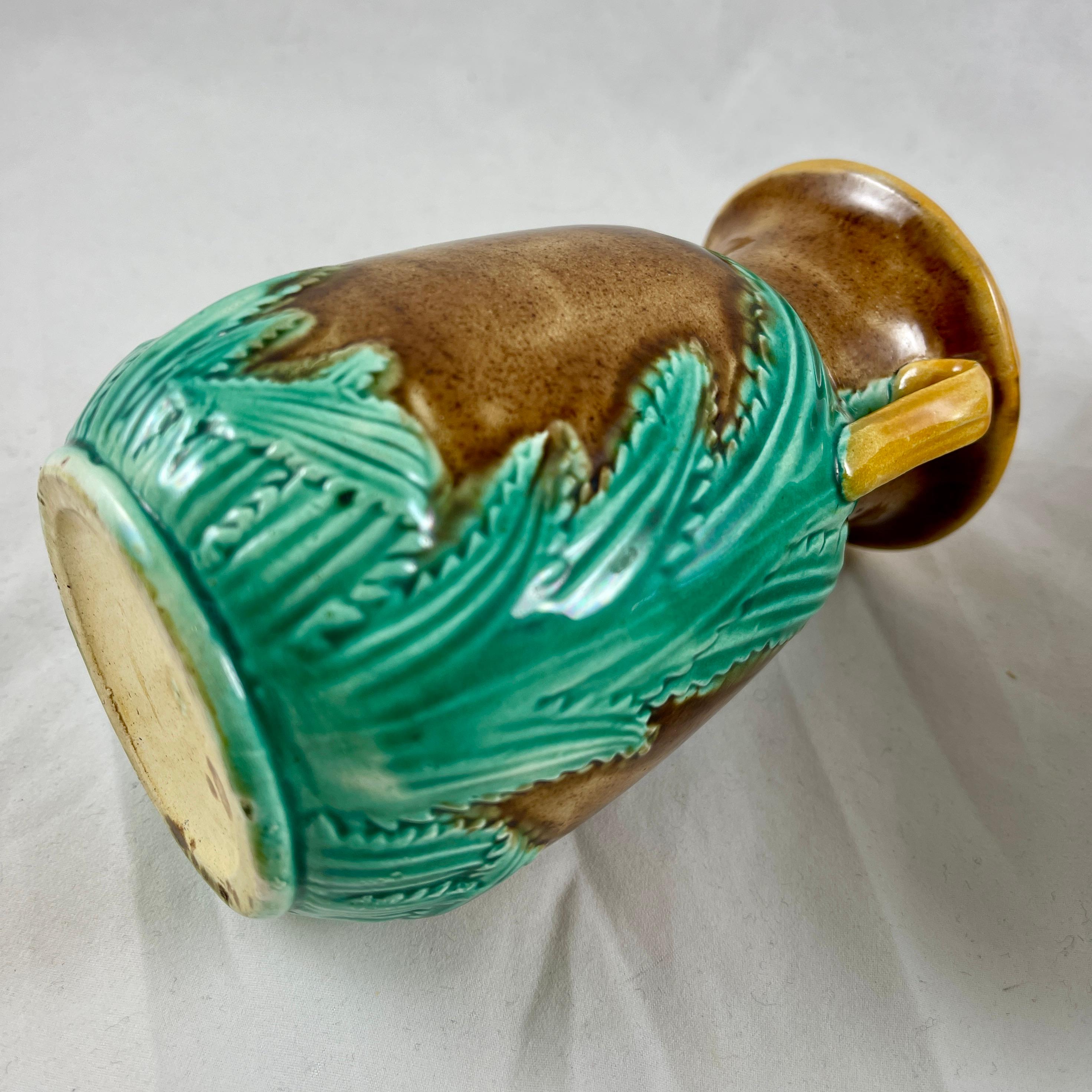 Adams & Bromley English Majolica Glazed Amphora Handled Vases, a Pair 4