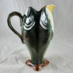 Adams & Bromley English Majolica Glazed Four Fish Large Jug Pitcher