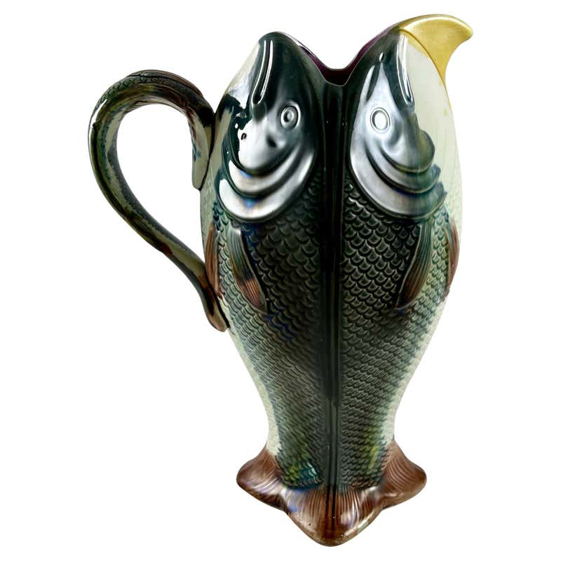 English Pair of Majolica Gurgling Fish Pitchers at 1stDibs