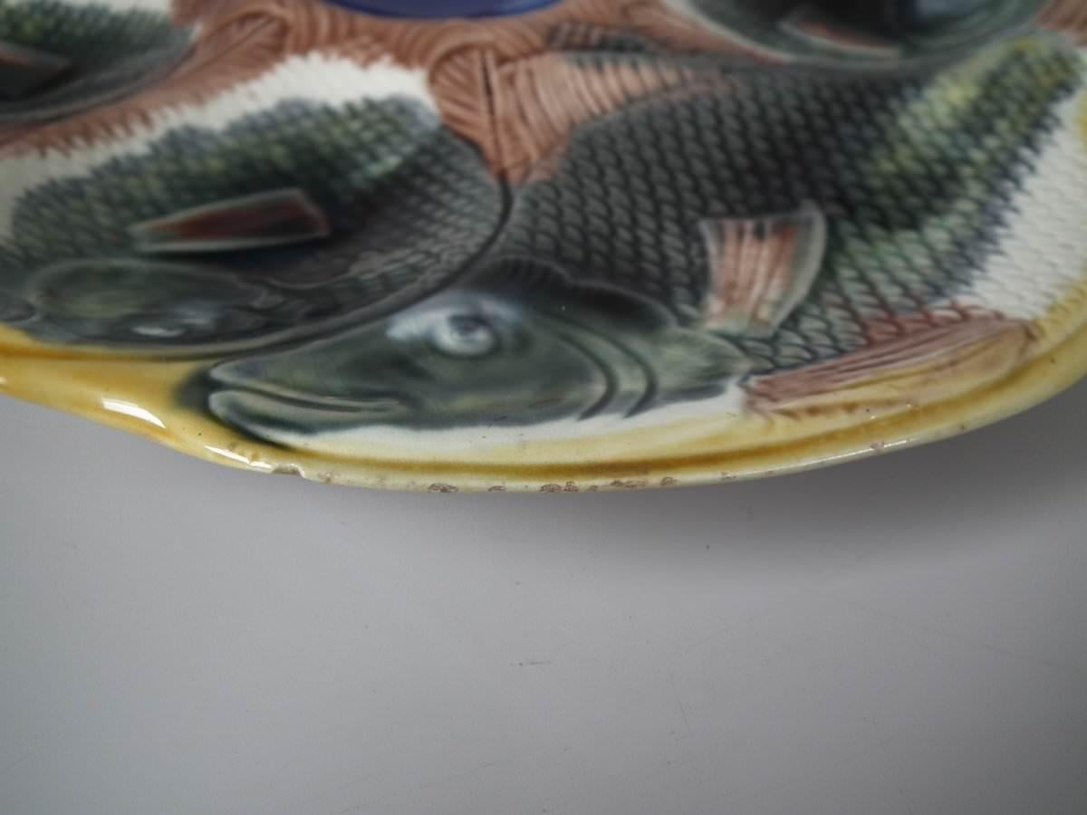 Adams & Bromley Majolica 6 Well Fish Oyster Plate 4